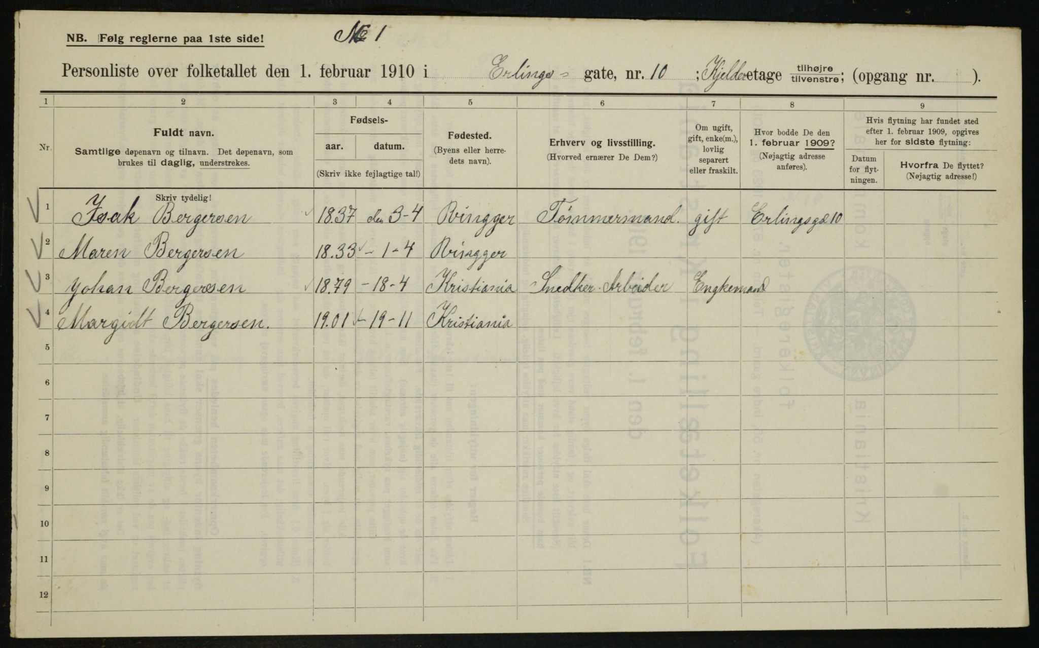 OBA, Municipal Census 1910 for Kristiania, 1910, p. 20682