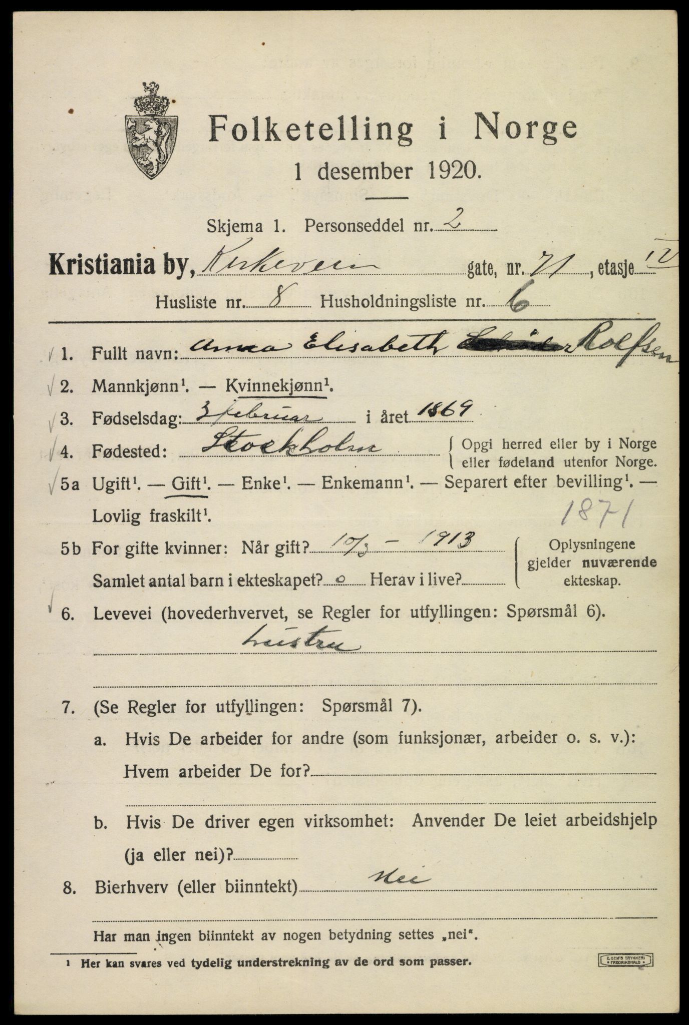 SAO, 1920 census for Kristiania, 1920, p. 339645