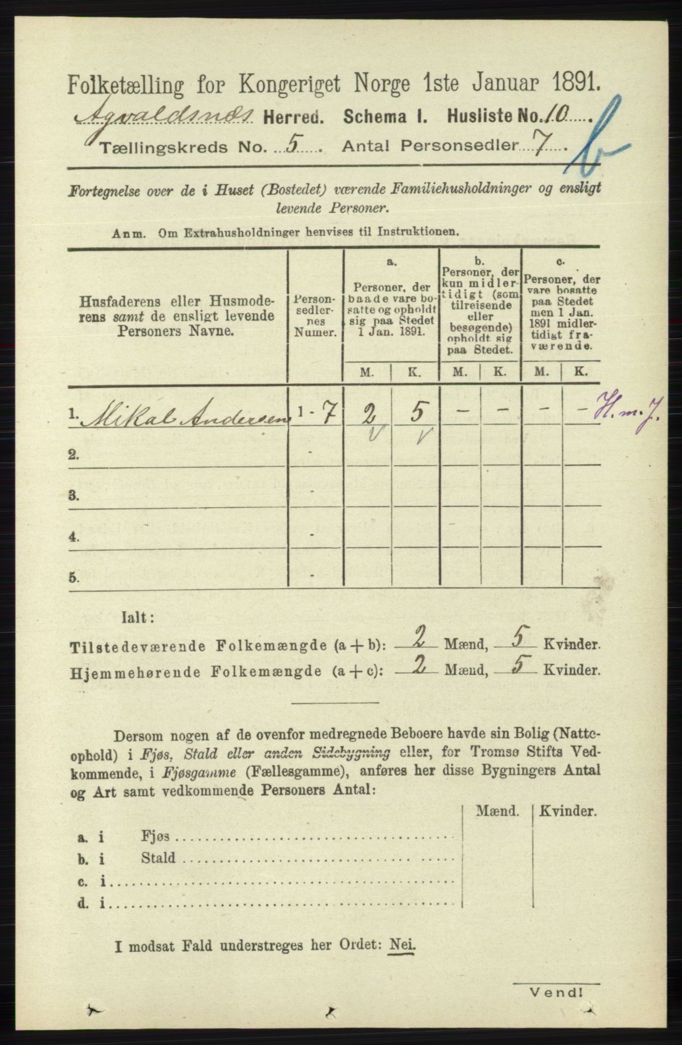 RA, 1891 census for 1147 Avaldsnes, 1891, p. 2998