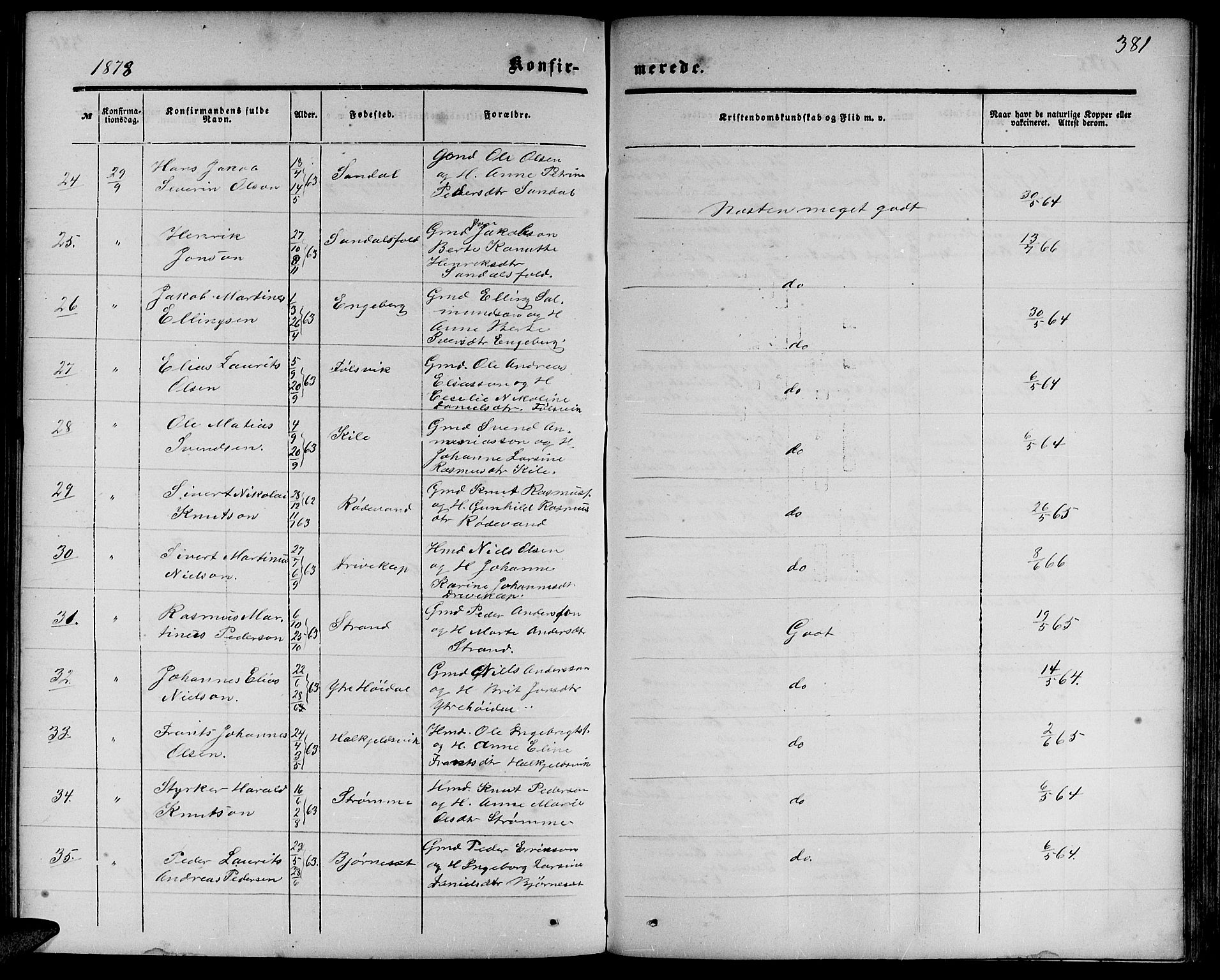 Ministerialprotokoller, klokkerbøker og fødselsregistre - Møre og Romsdal, SAT/A-1454/511/L0157: Parish register (copy) no. 511C03, 1864-1884, p. 381