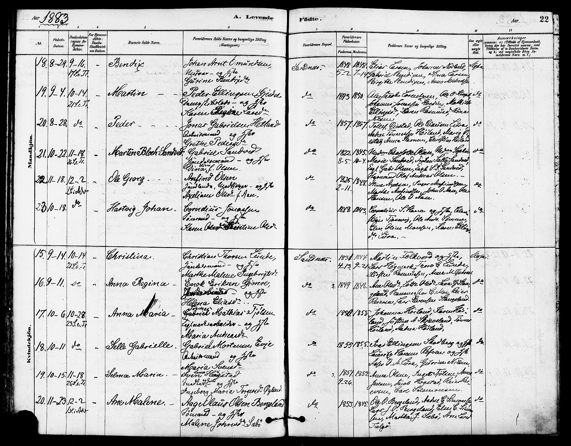 Høyland sokneprestkontor, AV/SAST-A-101799/001/30BA/L0012: Parish register (official) no. A 11, 1878-1889, p. 22