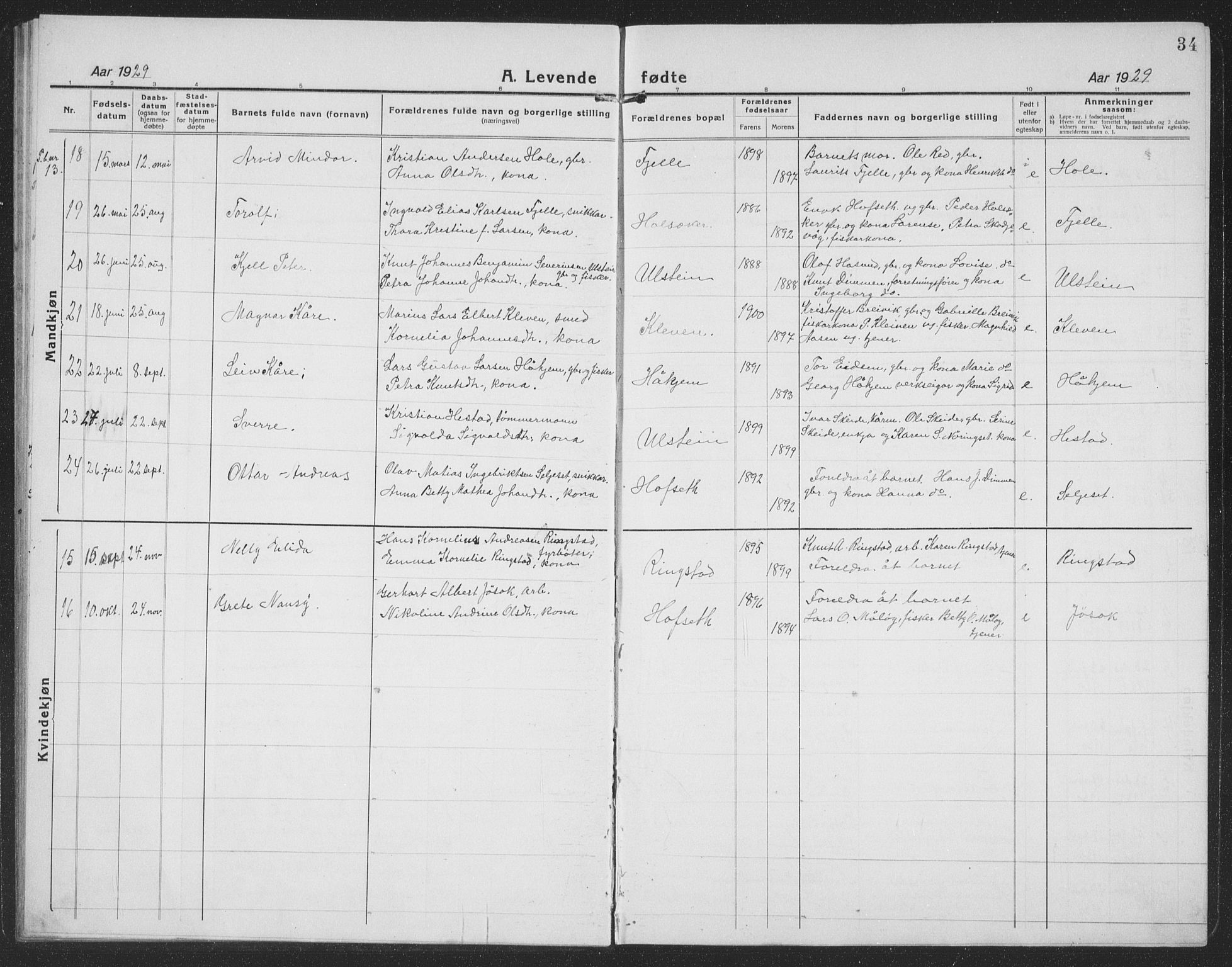 Ministerialprotokoller, klokkerbøker og fødselsregistre - Møre og Romsdal, SAT/A-1454/509/L0113: Parish register (copy) no. 509C03, 1923-1939, p. 34