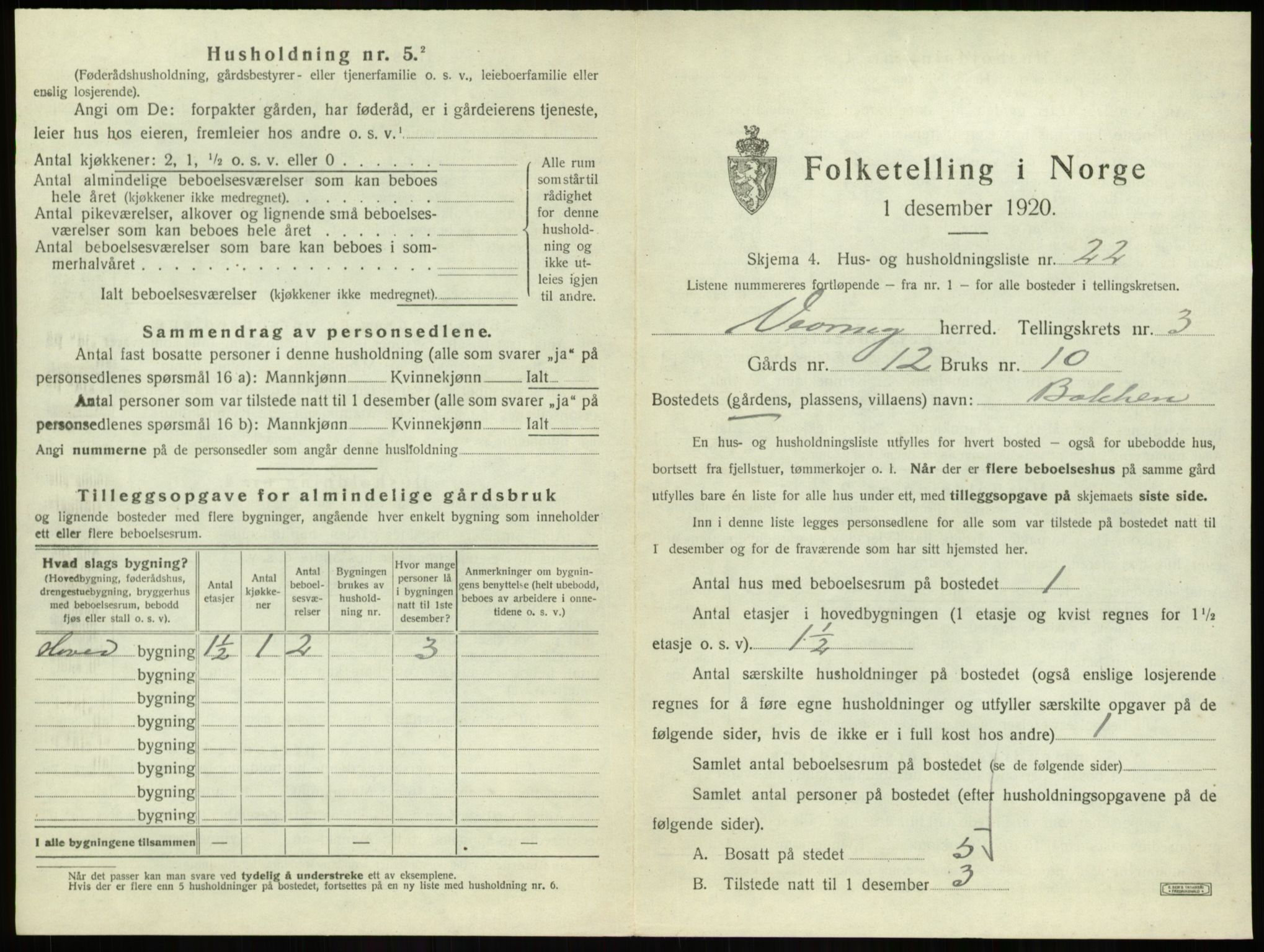 SAB, 1920 census for Vevring, 1920, p. 171