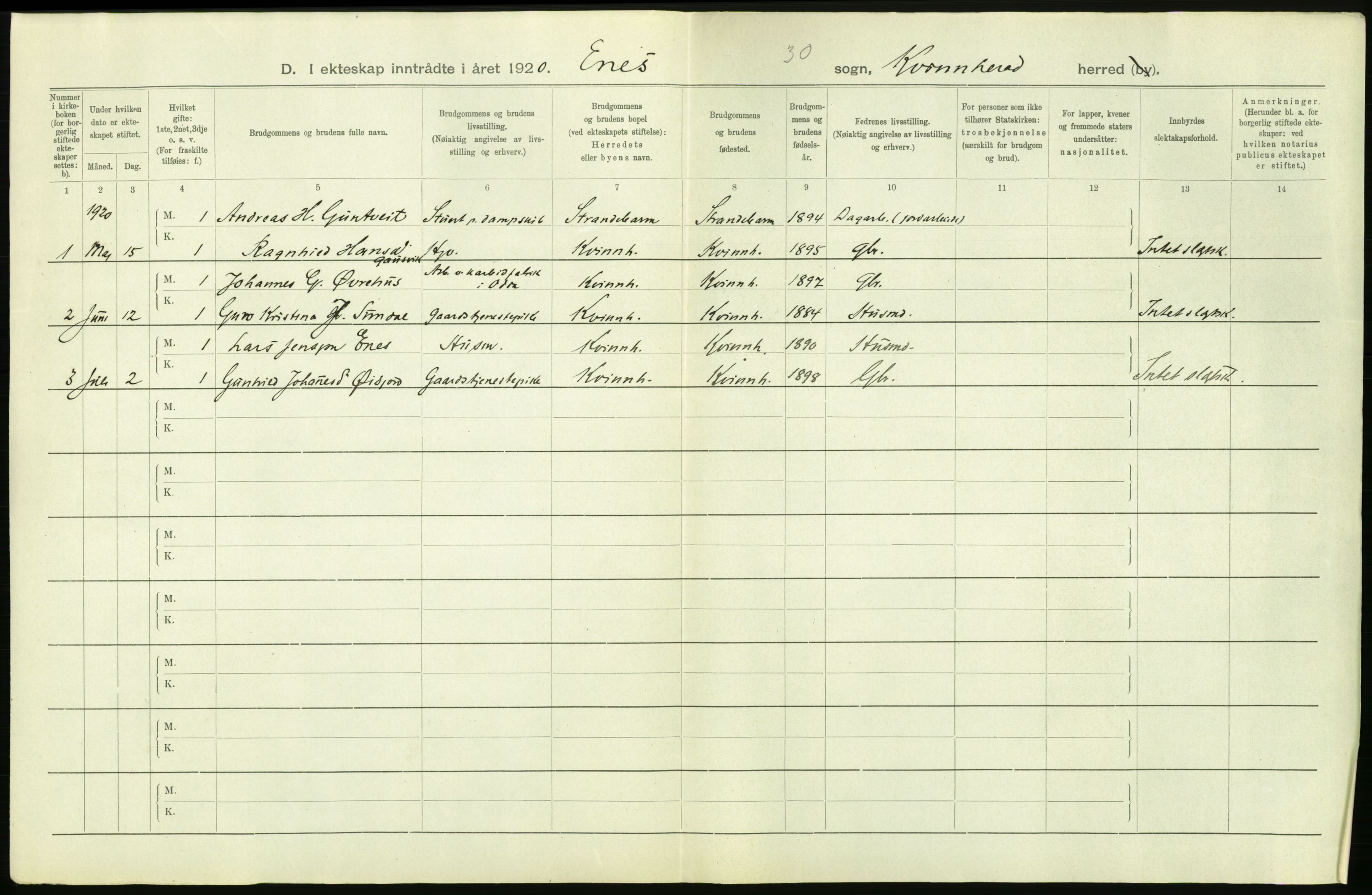 Statistisk sentralbyrå, Sosiodemografiske emner, Befolkning, RA/S-2228/D/Df/Dfb/Dfbj/L0039: Hordaland fylke: Gifte, dødfødte. Bygder., 1920, p. 270