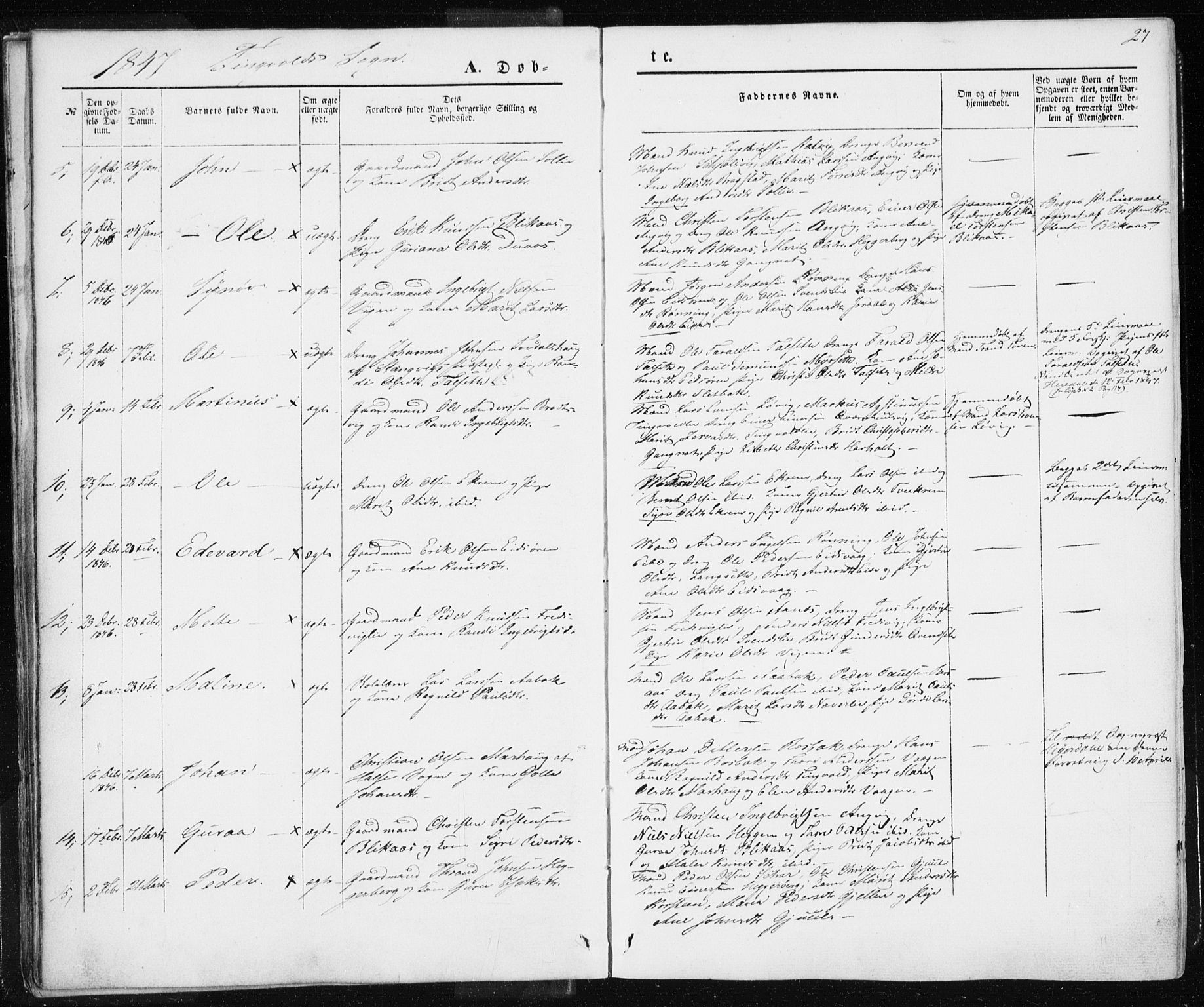 Ministerialprotokoller, klokkerbøker og fødselsregistre - Møre og Romsdal, AV/SAT-A-1454/586/L0984: Parish register (official) no. 586A10, 1844-1856, p. 27