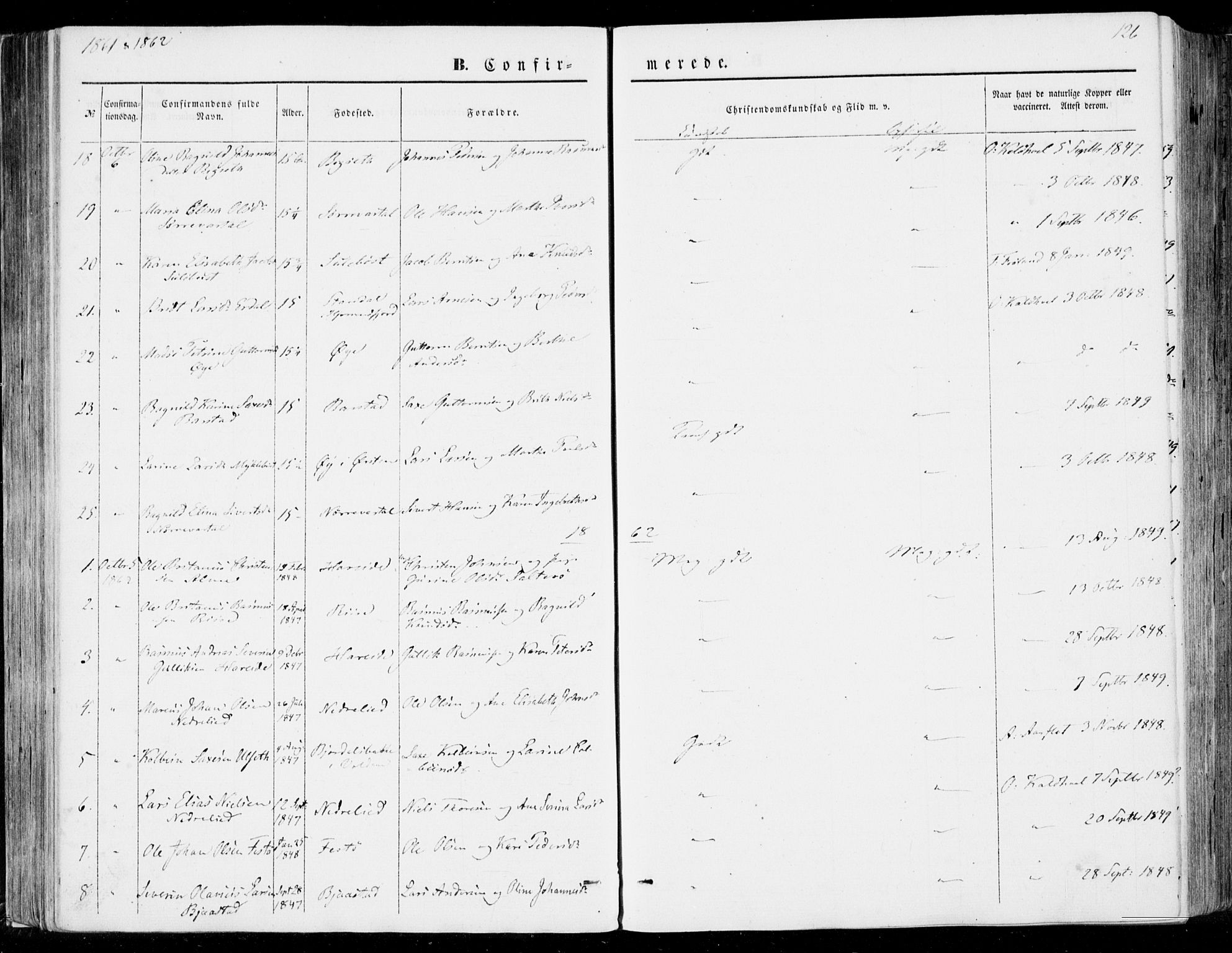 Ministerialprotokoller, klokkerbøker og fødselsregistre - Møre og Romsdal, SAT/A-1454/510/L0121: Parish register (official) no. 510A01, 1848-1877, p. 126