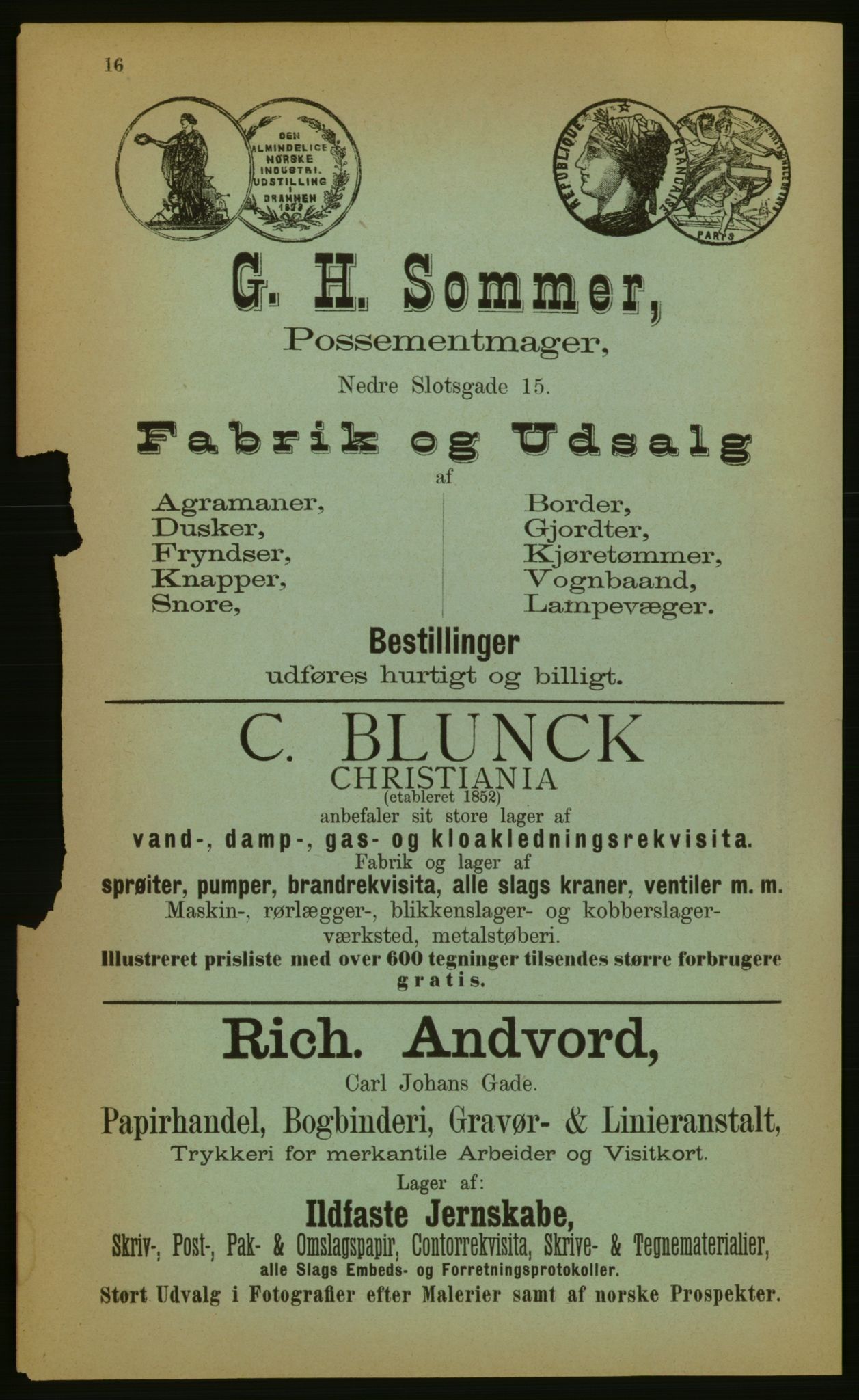 Kristiania/Oslo adressebok, PUBL/-, 1883, p. 16