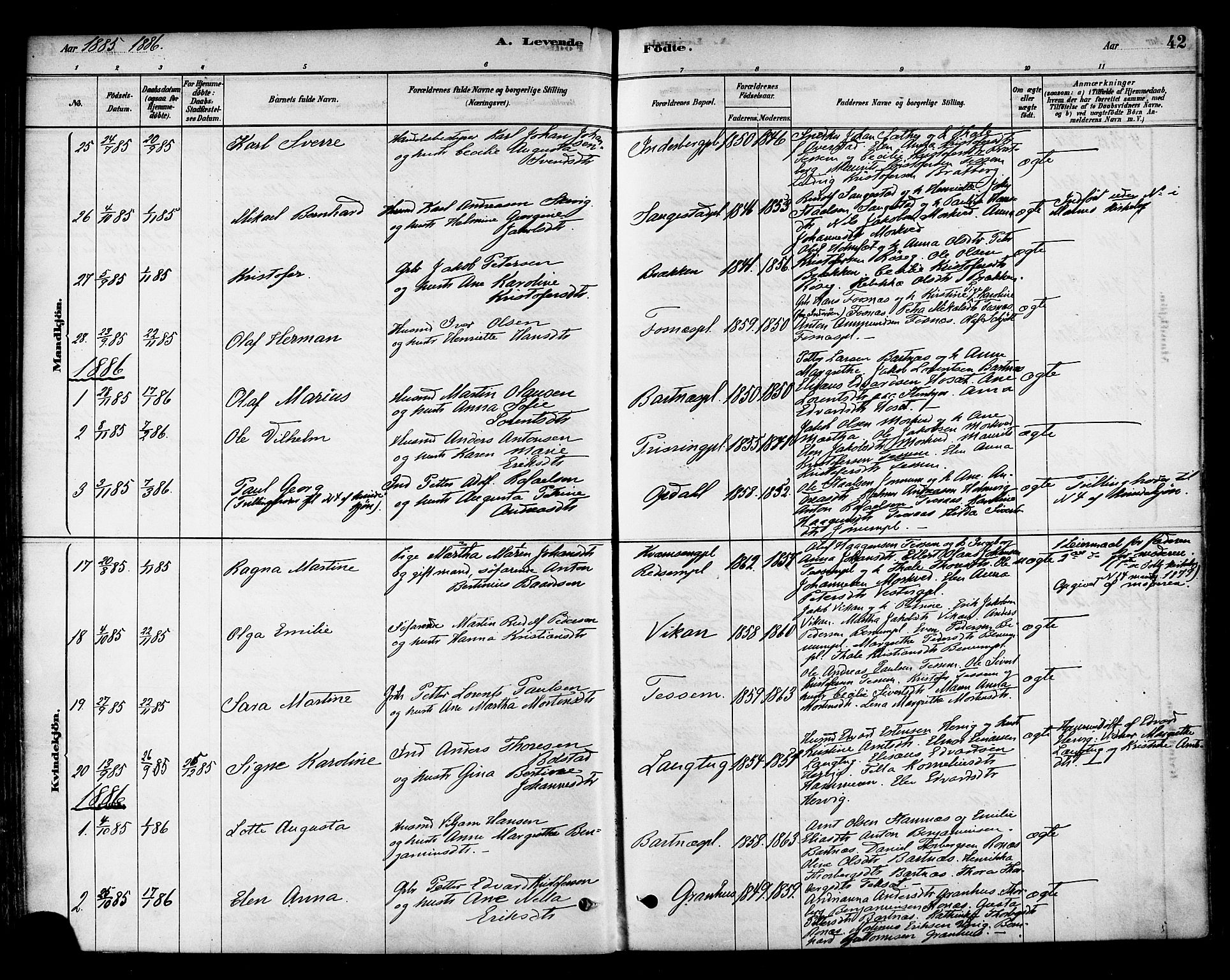 Ministerialprotokoller, klokkerbøker og fødselsregistre - Nord-Trøndelag, SAT/A-1458/741/L0395: Parish register (official) no. 741A09, 1878-1888, p. 42