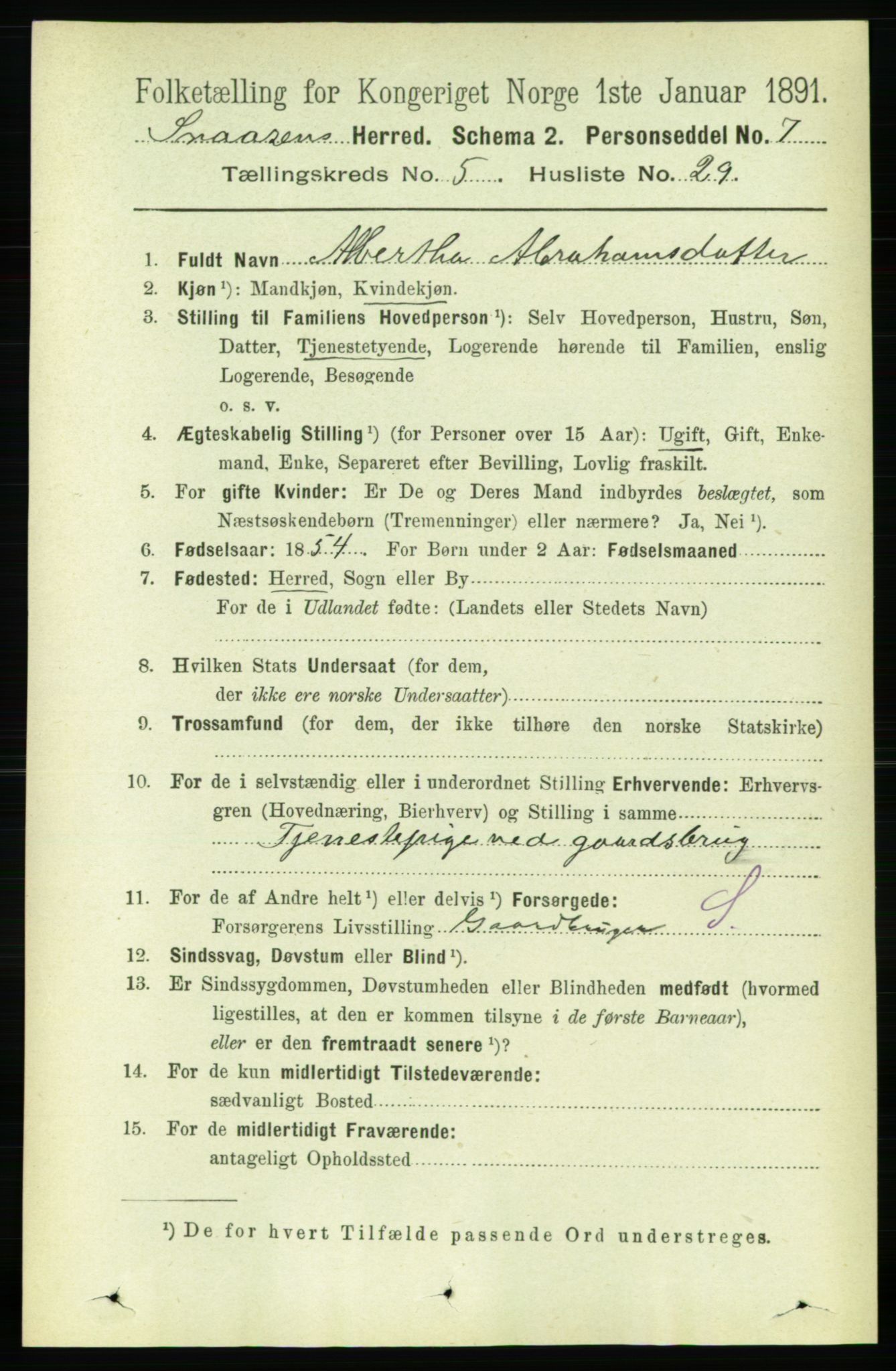 RA, 1891 census for 1736 Snåsa, 1891, p. 1615