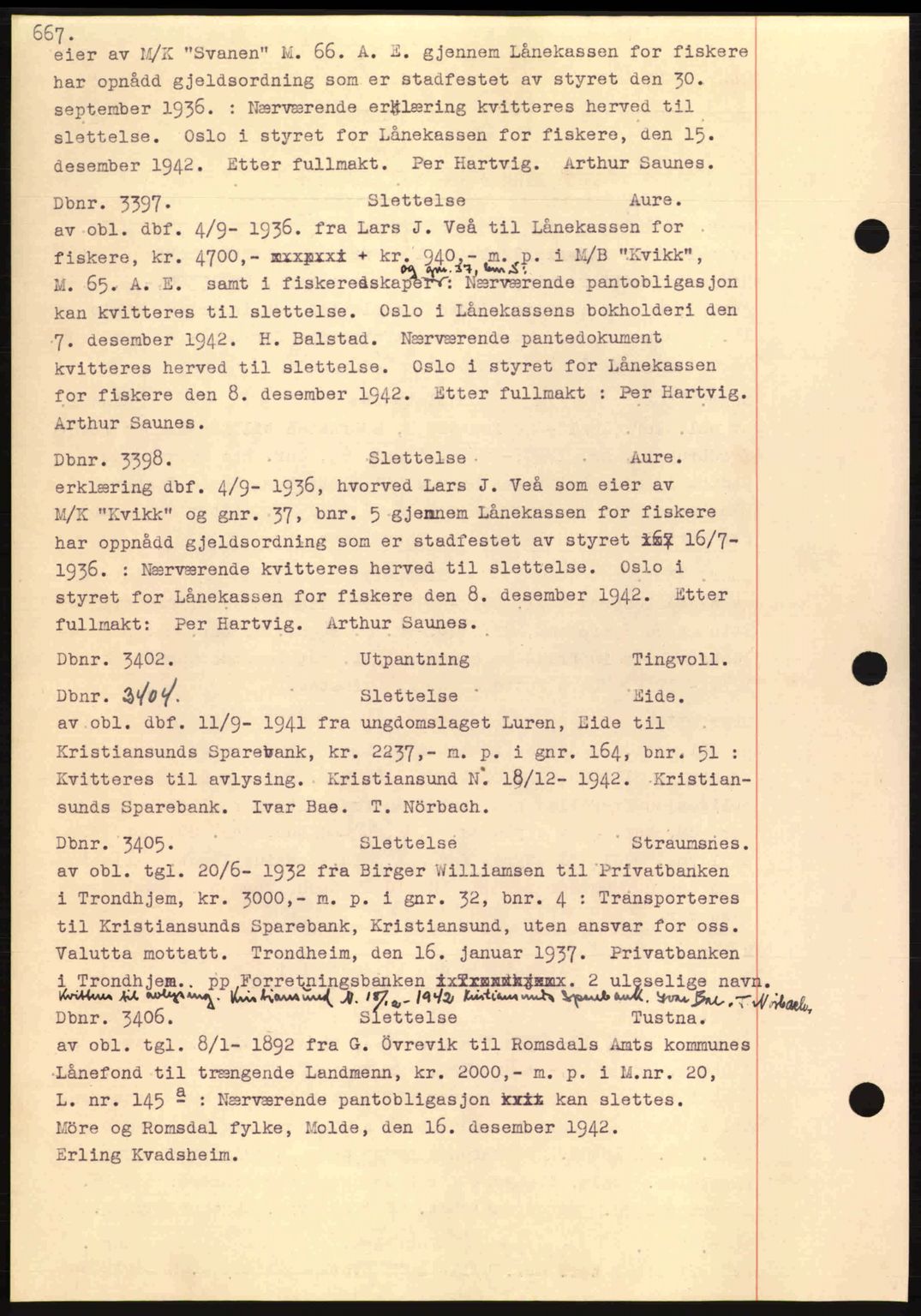 Nordmøre sorenskriveri, AV/SAT-A-4132/1/2/2Ca: Mortgage book no. C81, 1940-1945, Diary no: : 3397/1942