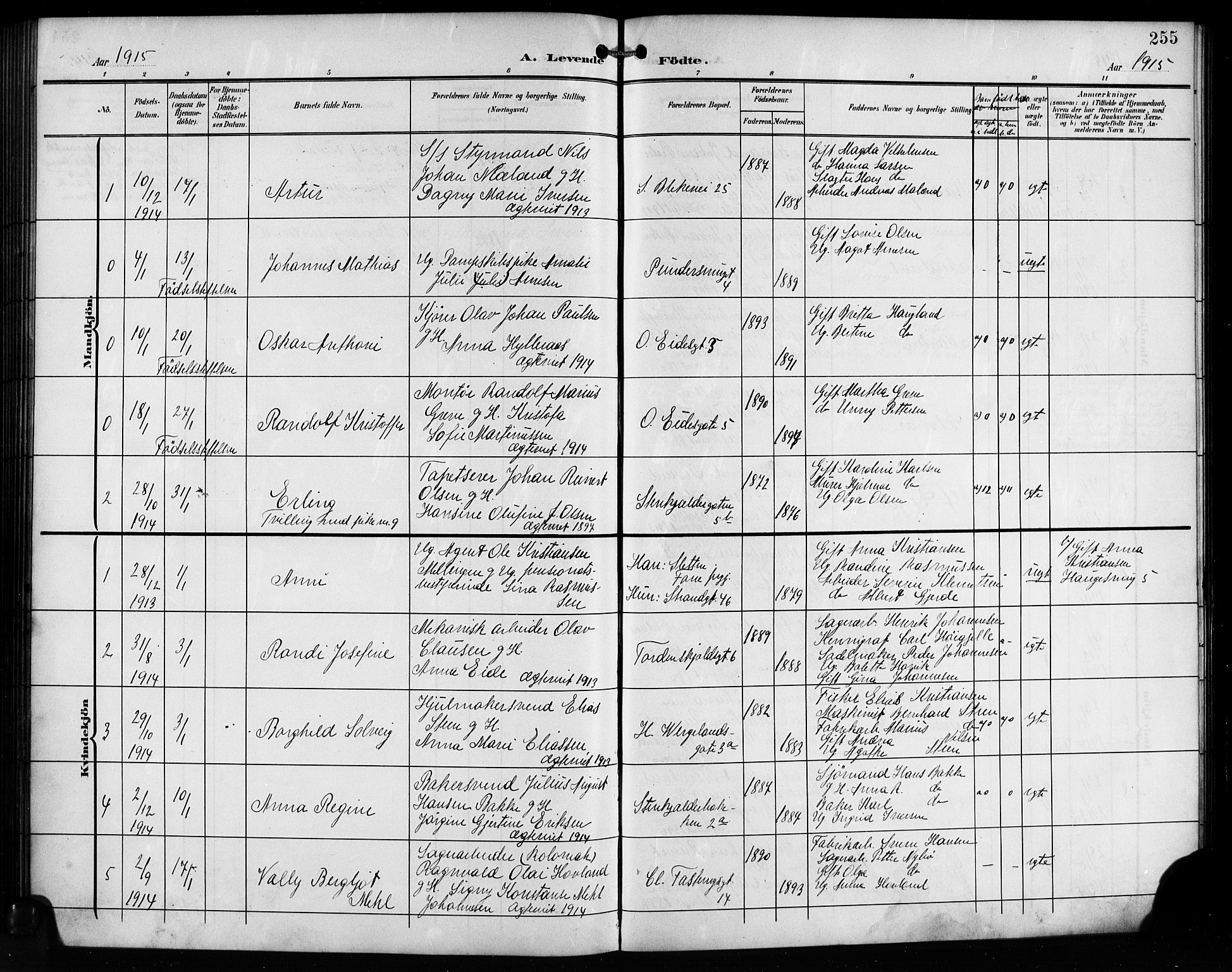 Korskirken sokneprestembete, AV/SAB-A-76101/H/Hab: Parish register (copy) no. B 11, 1905-1916, p. 255