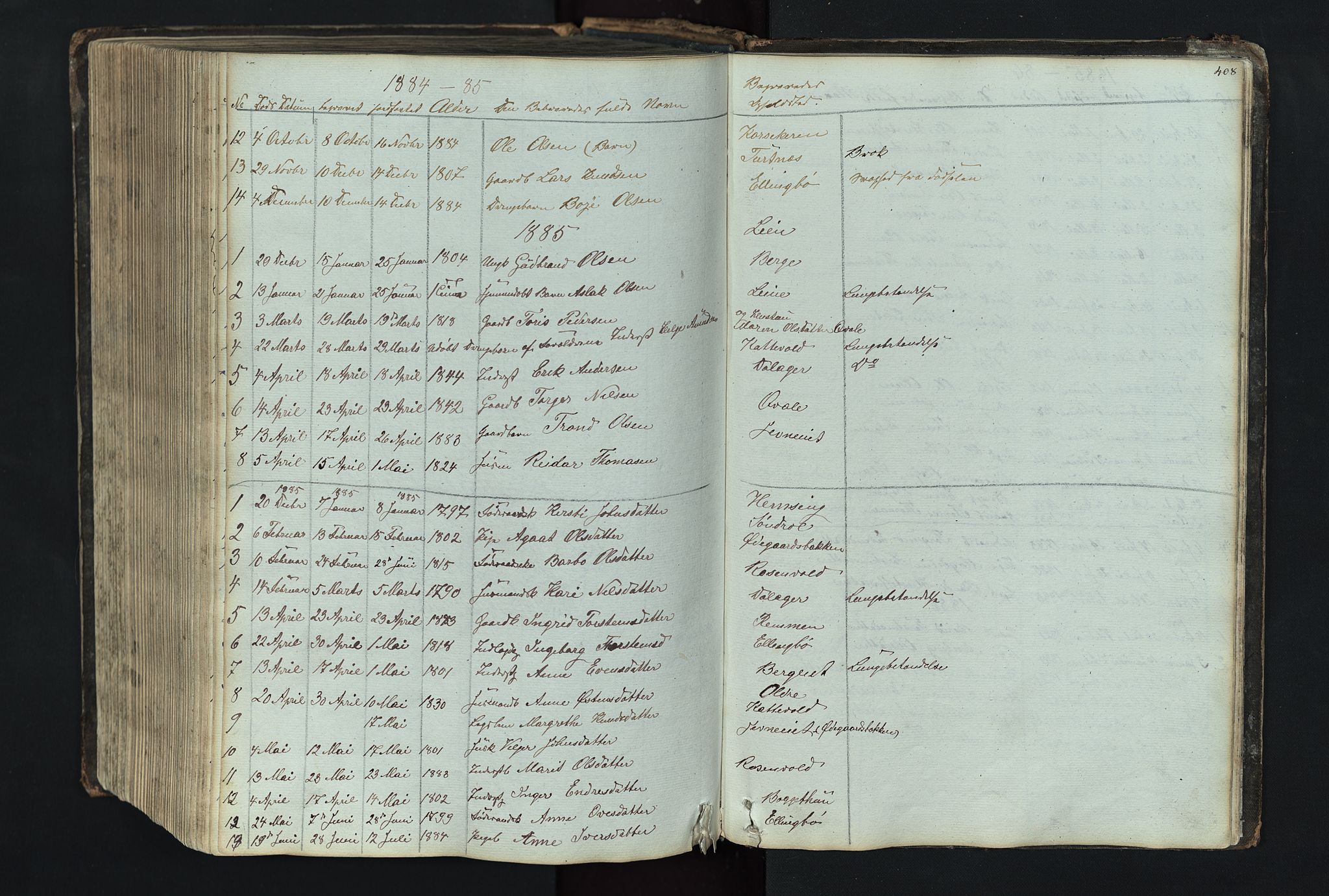 Vang prestekontor, Valdres, SAH/PREST-140/H/Hb/L0004: Parish register (copy) no. 4, 1835-1892, p. 408