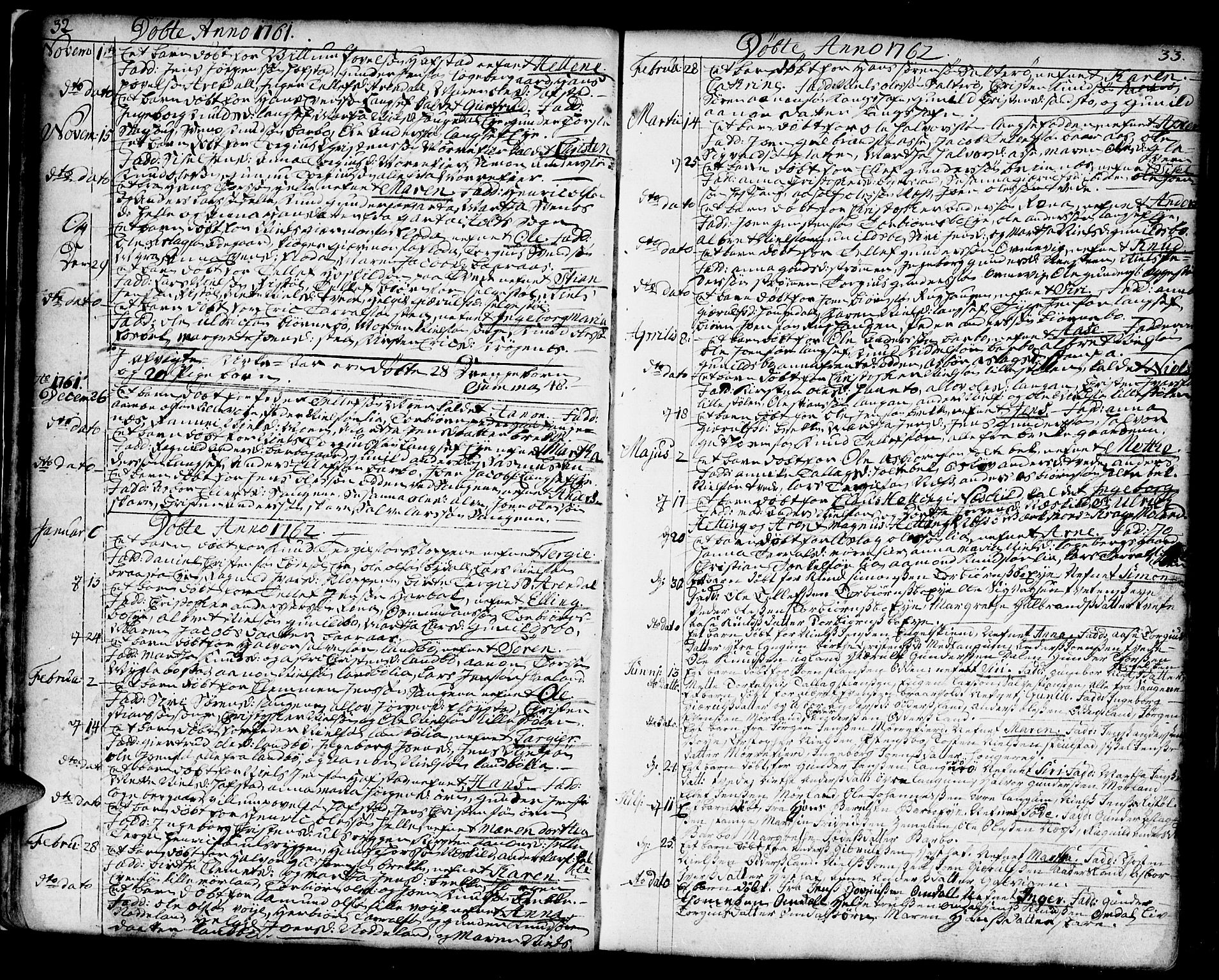 Austre Moland sokneprestkontor, SAK/1111-0001/F/Fa/Faa/L0002: Parish register (official) no. A 2, 1747-1808, p. 32-33
