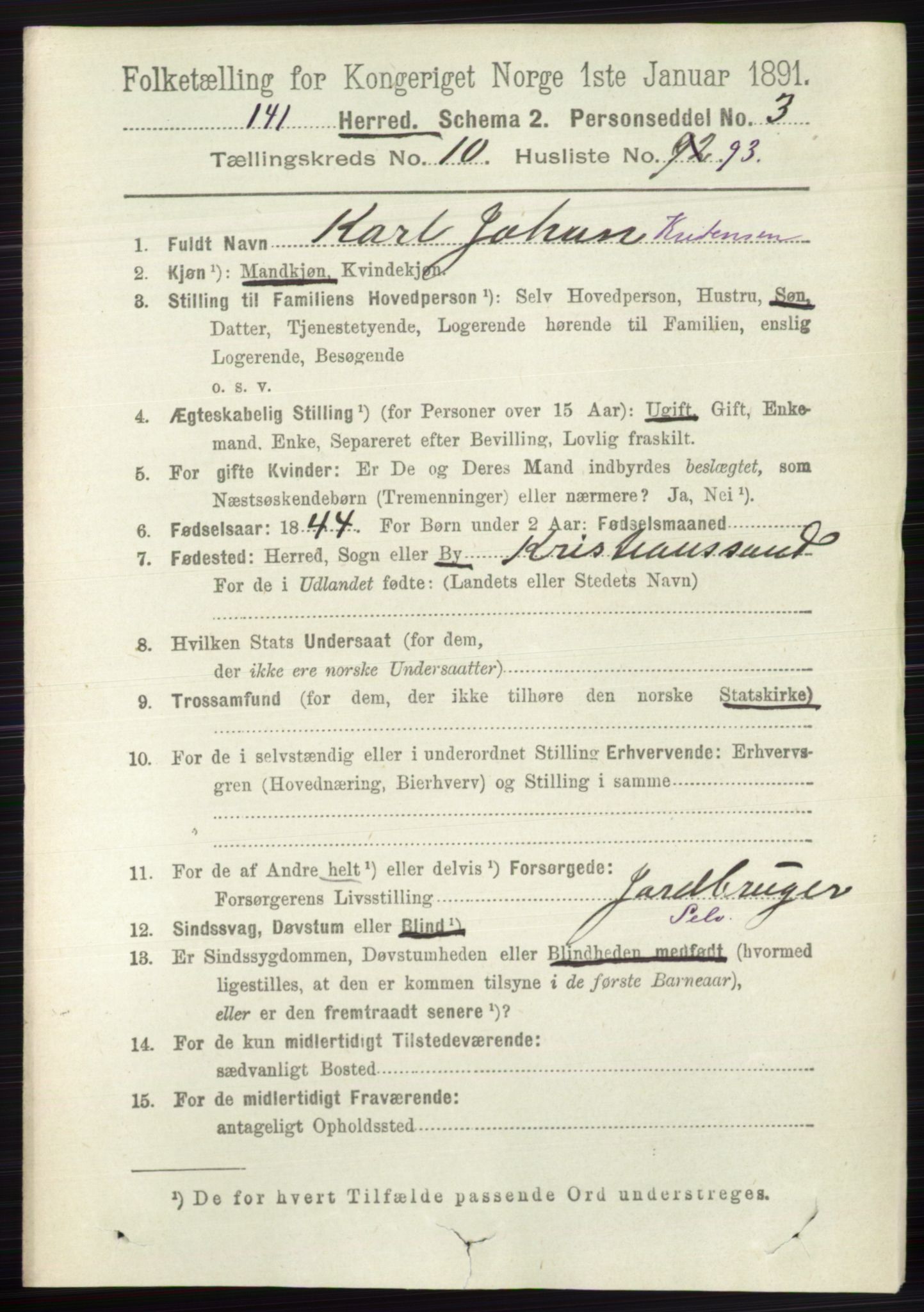 RA, 1891 census for 0818 Solum, 1891, p. 5225