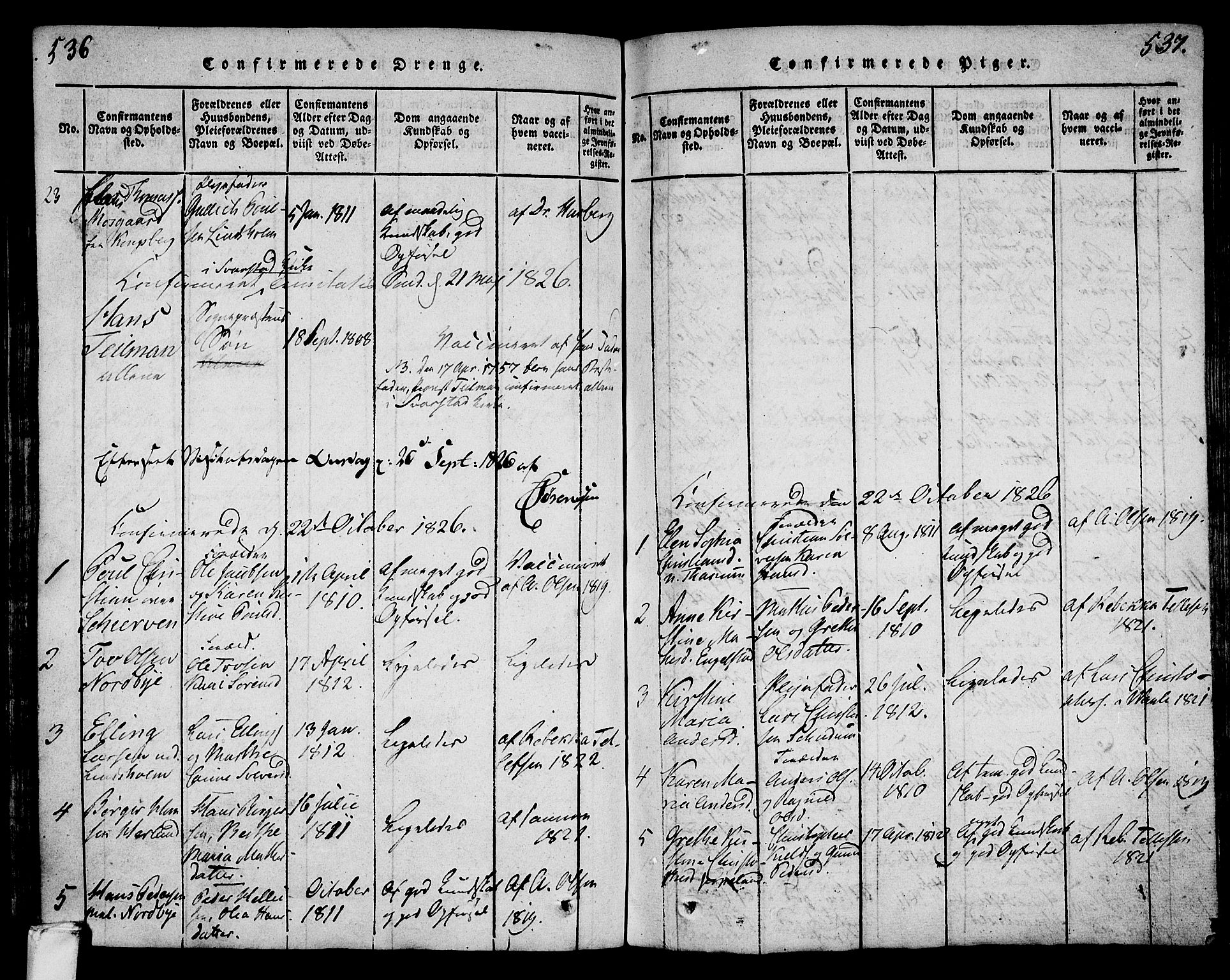 Lardal kirkebøker, SAKO/A-350/F/Fa/L0005: Parish register (official) no. I 5, 1814-1835, p. 536-537