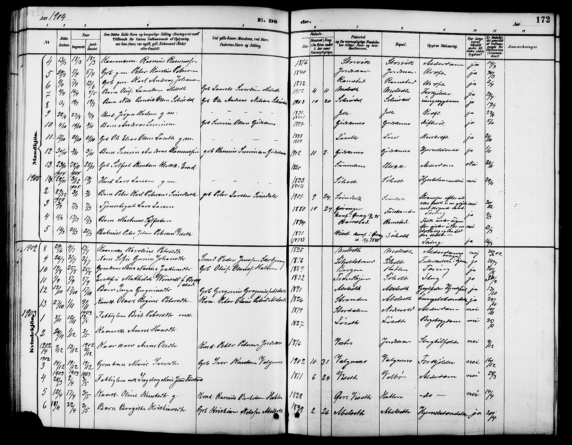 Ministerialprotokoller, klokkerbøker og fødselsregistre - Møre og Romsdal, AV/SAT-A-1454/522/L0327: Parish register (copy) no. 522C06, 1890-1915, p. 172