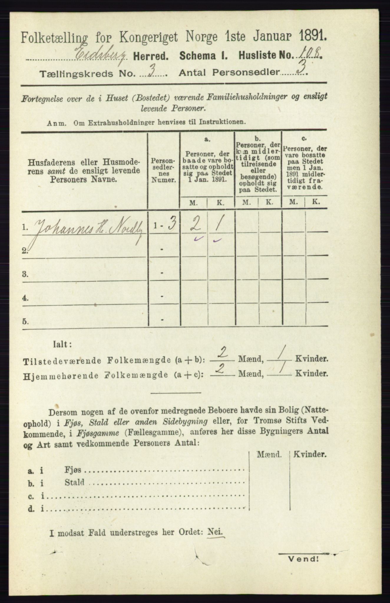 RA, 1891 census for 0125 Eidsberg, 1891, p. 1444