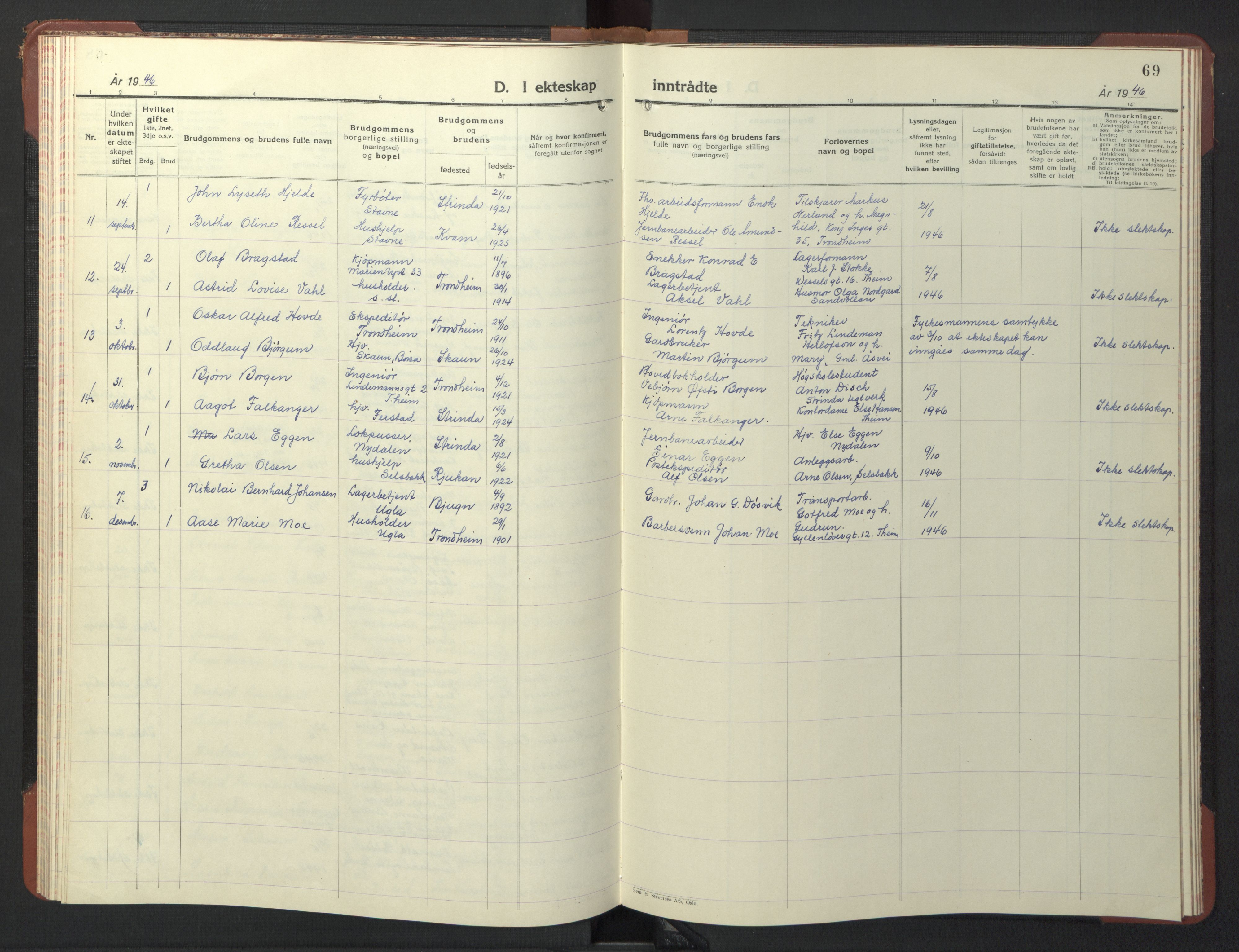 Ministerialprotokoller, klokkerbøker og fødselsregistre - Sør-Trøndelag, SAT/A-1456/611/L0358: Parish register (copy) no. 611C06, 1943-1946, p. 69