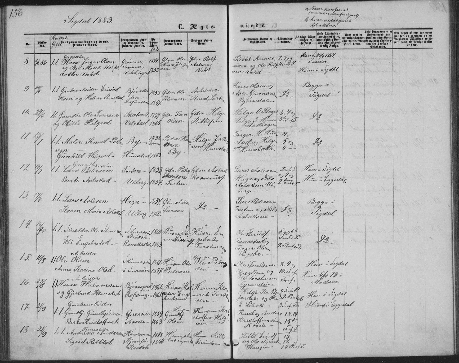 Sigdal kirkebøker, AV/SAKO-A-245/G/Ga/L0004: Parish register (copy) no. I 4, 1879-1885, p. 156