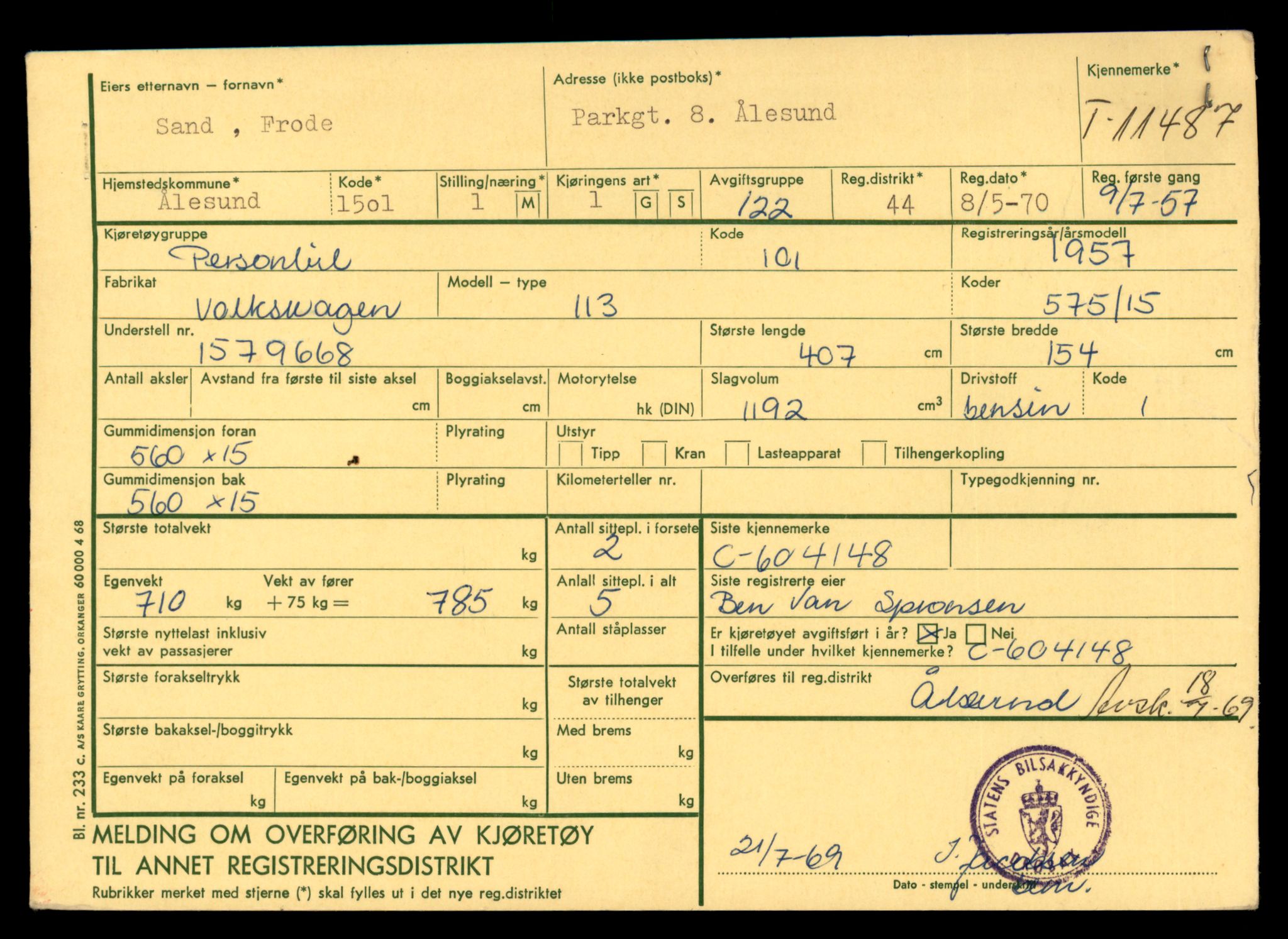 Møre og Romsdal vegkontor - Ålesund trafikkstasjon, AV/SAT-A-4099/F/Fe/L0029: Registreringskort for kjøretøy T 11430 - T 11619, 1927-1998, p. 1008