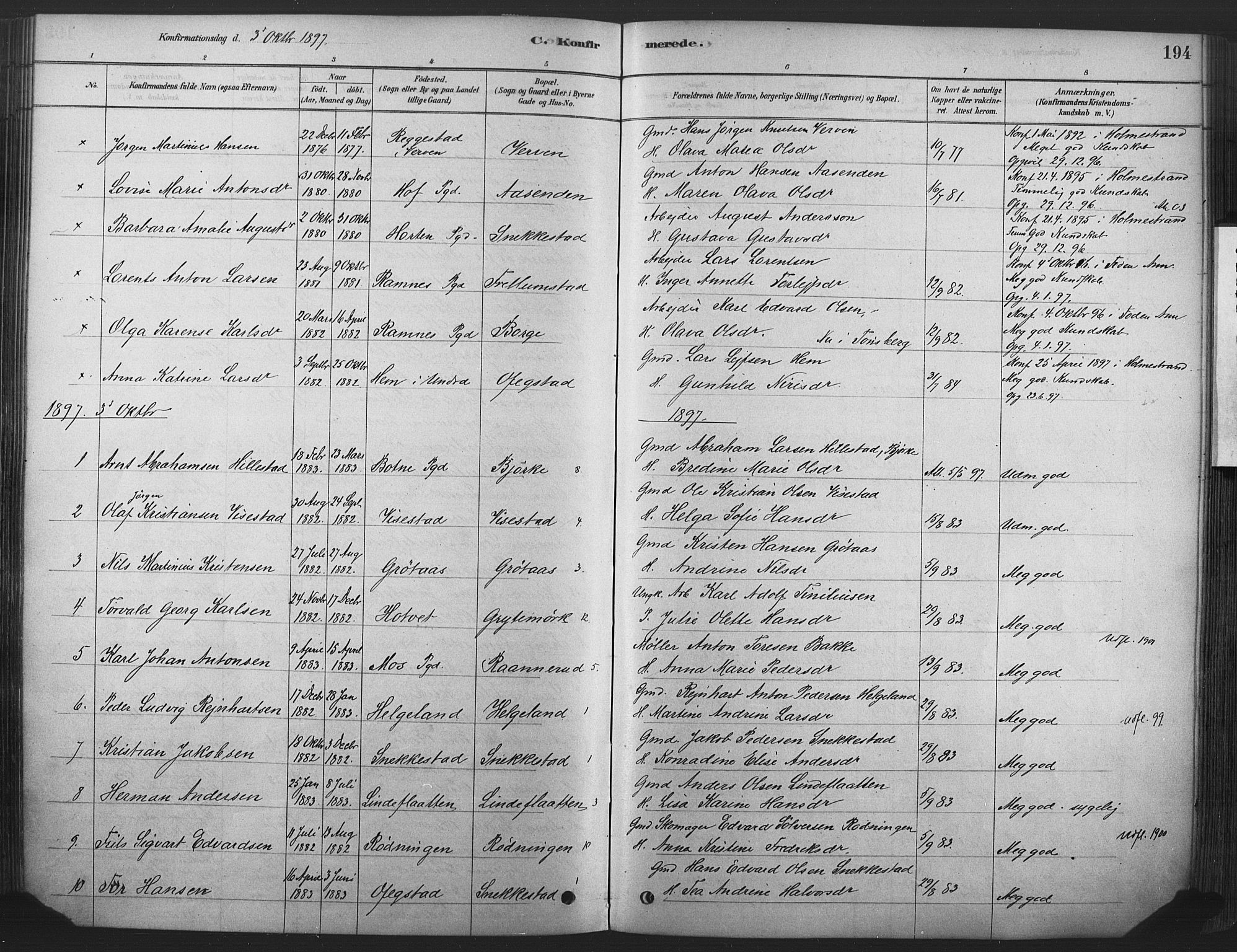 Våle kirkebøker, SAKO/A-334/F/Fa/L0011: Parish register (official) no. I 11, 1878-1906, p. 194