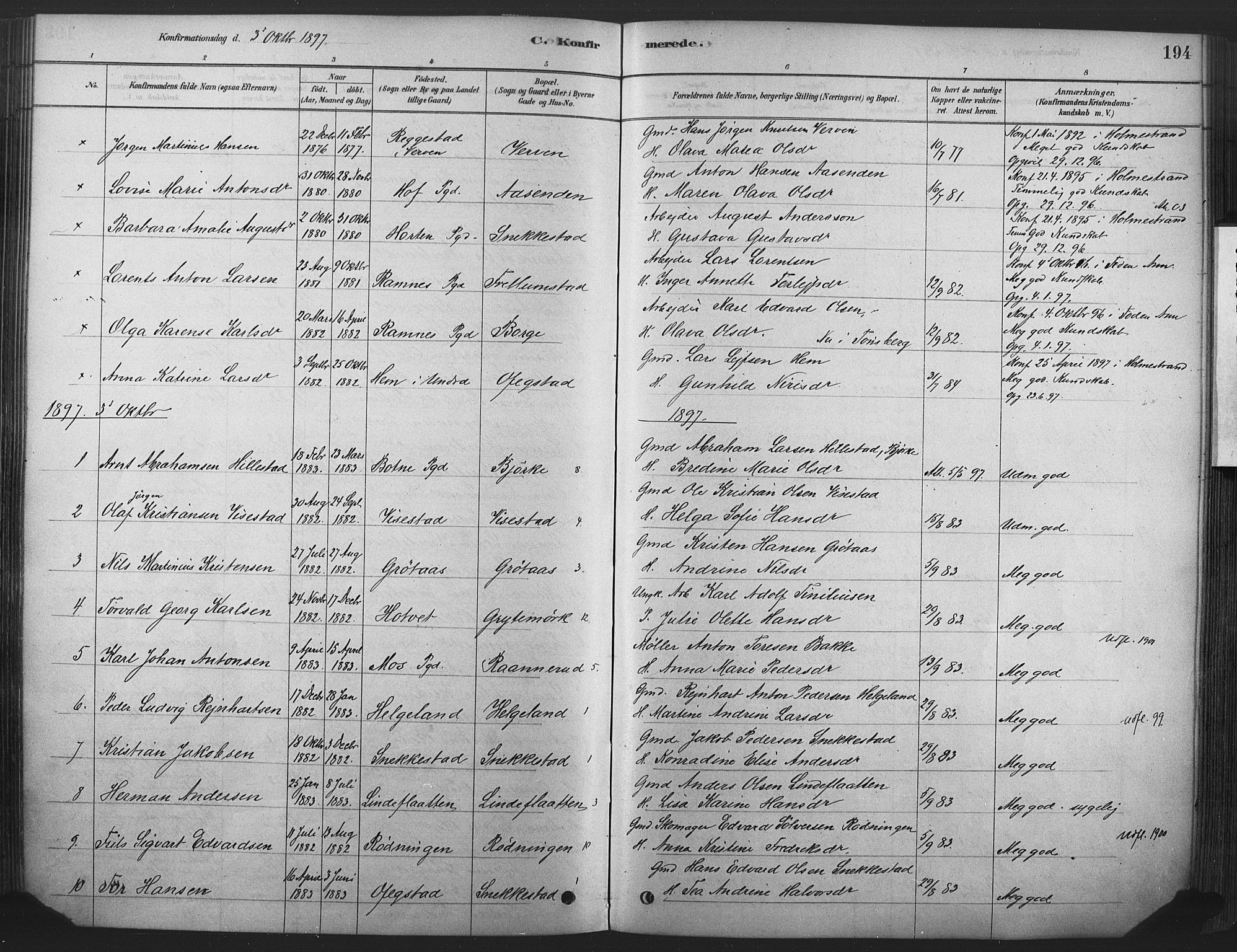 Våle kirkebøker, AV/SAKO-A-334/F/Fa/L0011: Parish register (official) no. I 11, 1878-1906, p. 194