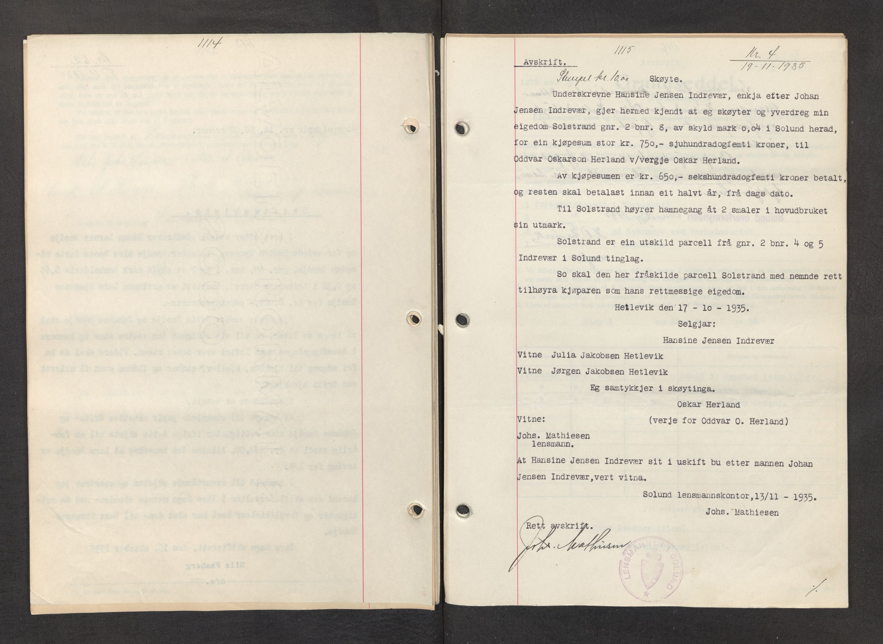 Ytre Sogn tingrett, SAB/A-2601/1/G/Gba/L0044: Mortgage book no. II.B.44, 1935-1935, Deed date: 19.11.1935