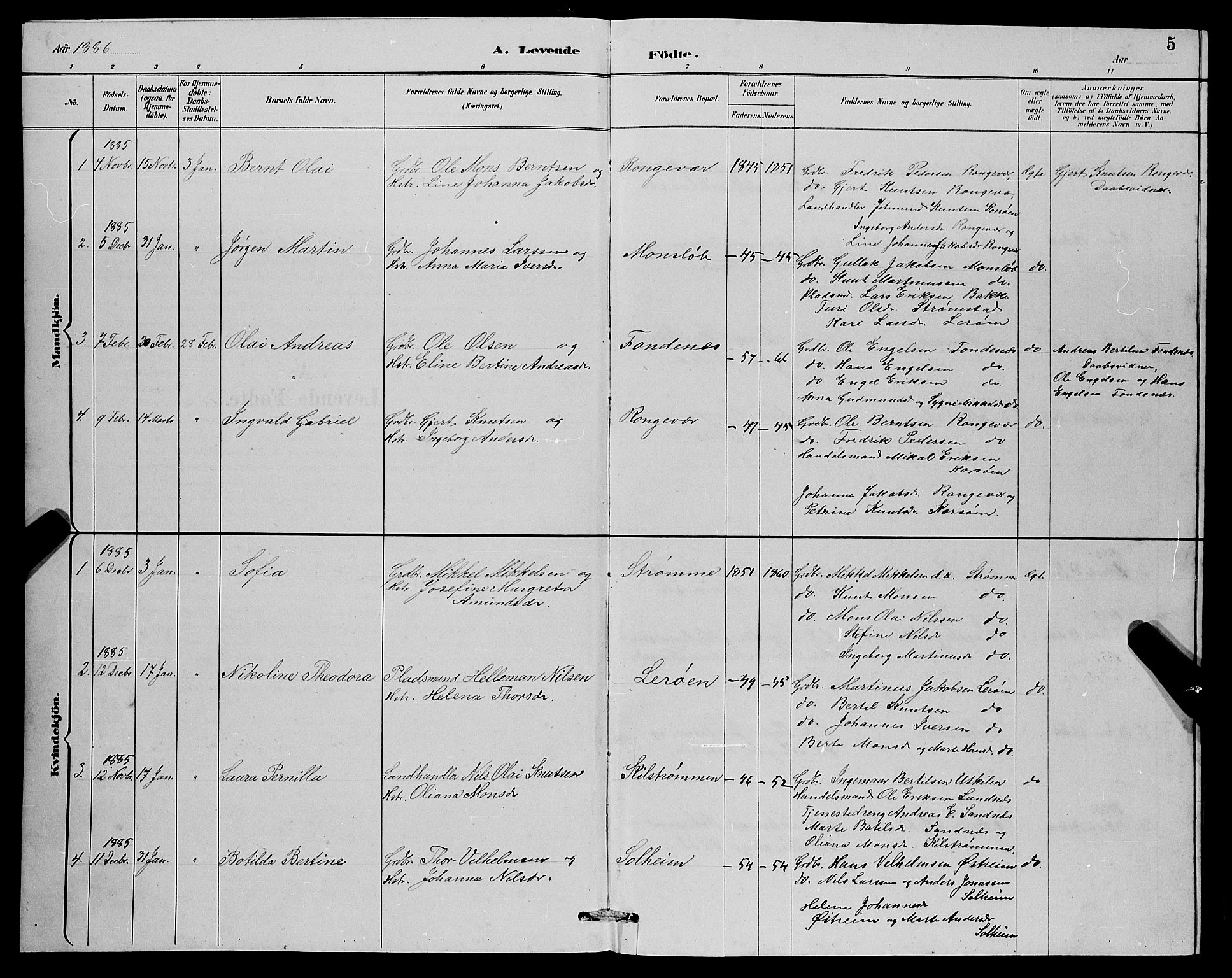 Lindås Sokneprestembete, SAB/A-76701/H/Hab: Parish register (copy) no. C 3, 1886-1893, p. 5