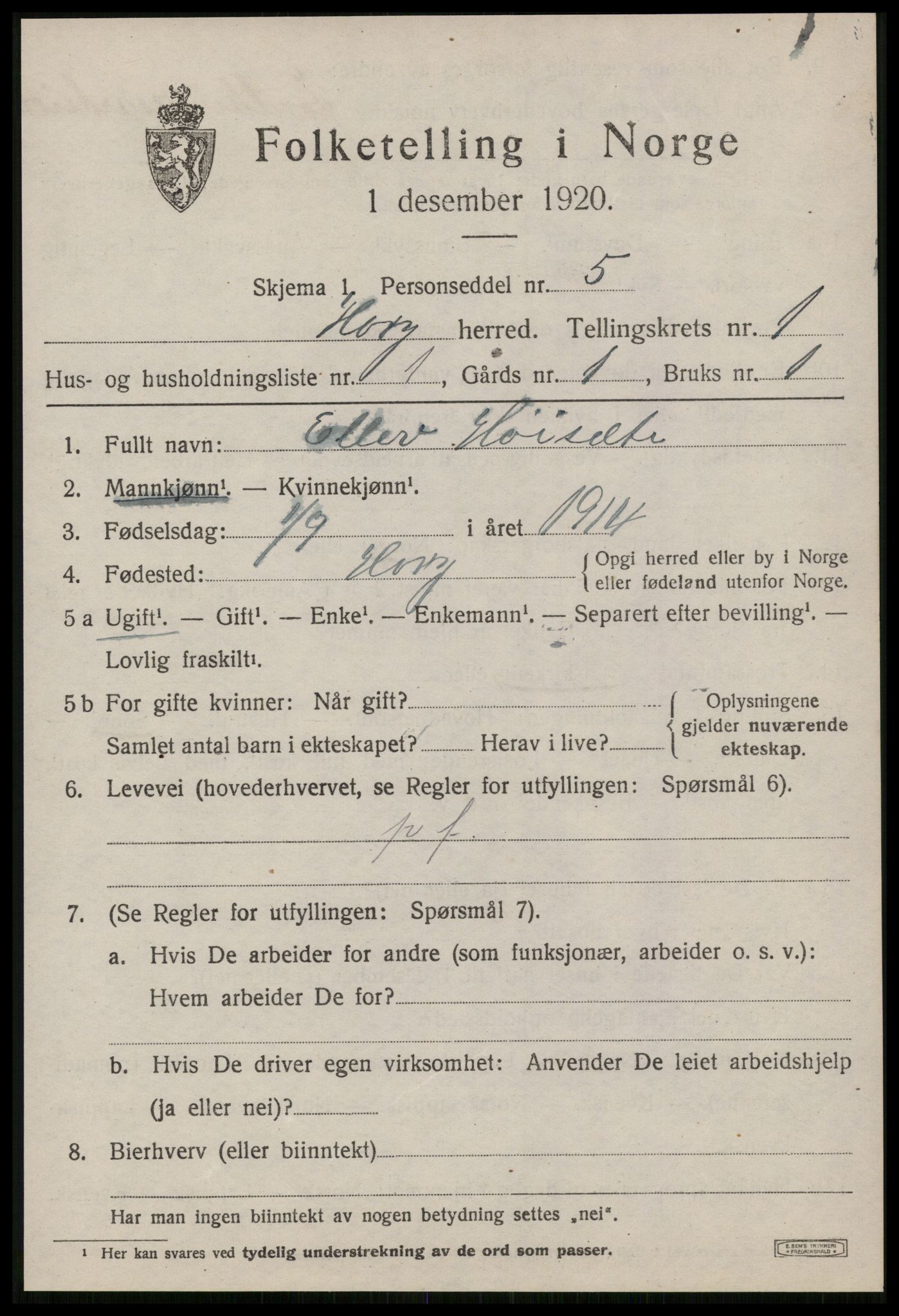 SAT, 1920 census for Horg, 1920, p. 868