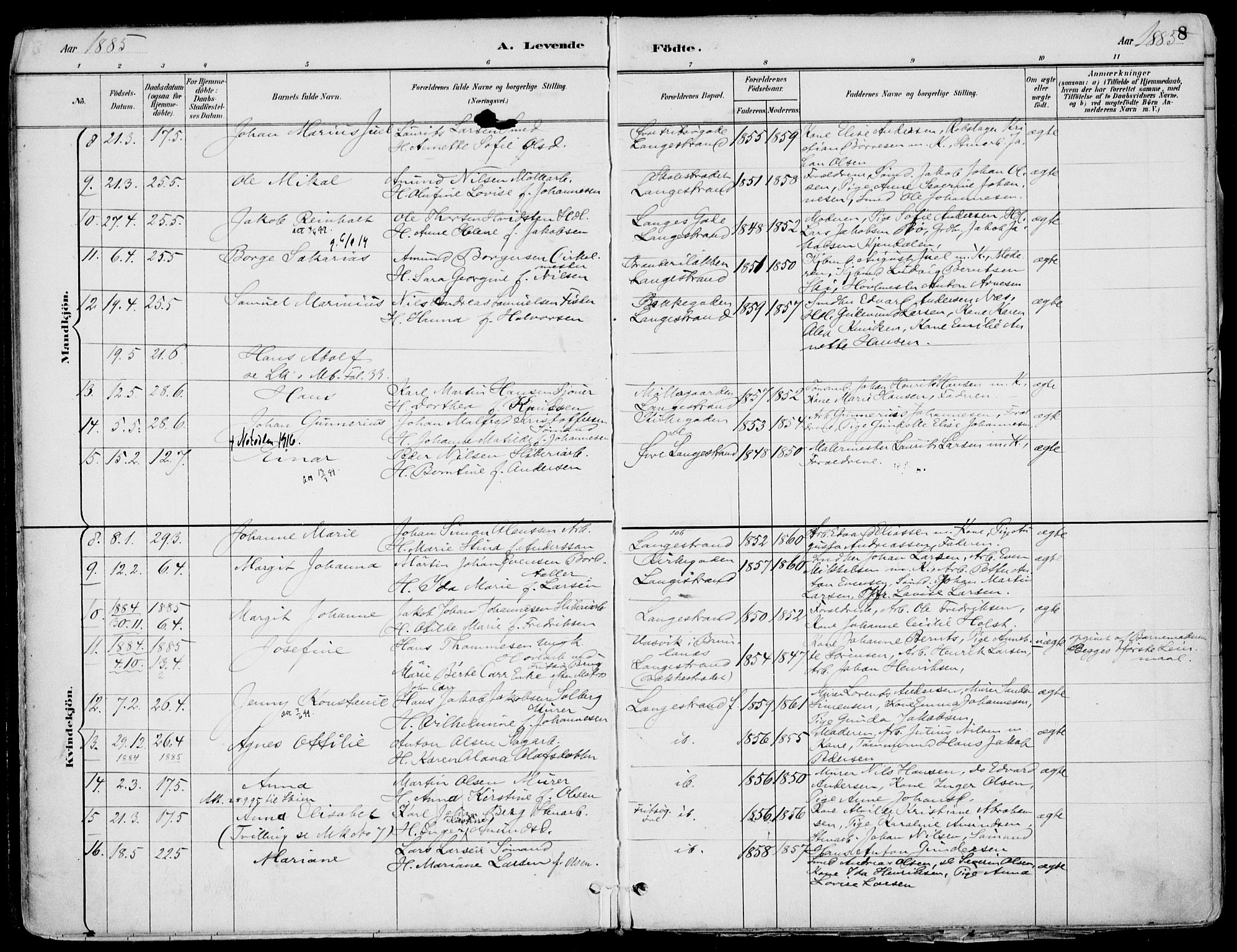 Larvik kirkebøker, AV/SAKO-A-352/F/Fb/L0004: Parish register (official) no. II 4, 1884-1902, p. 8