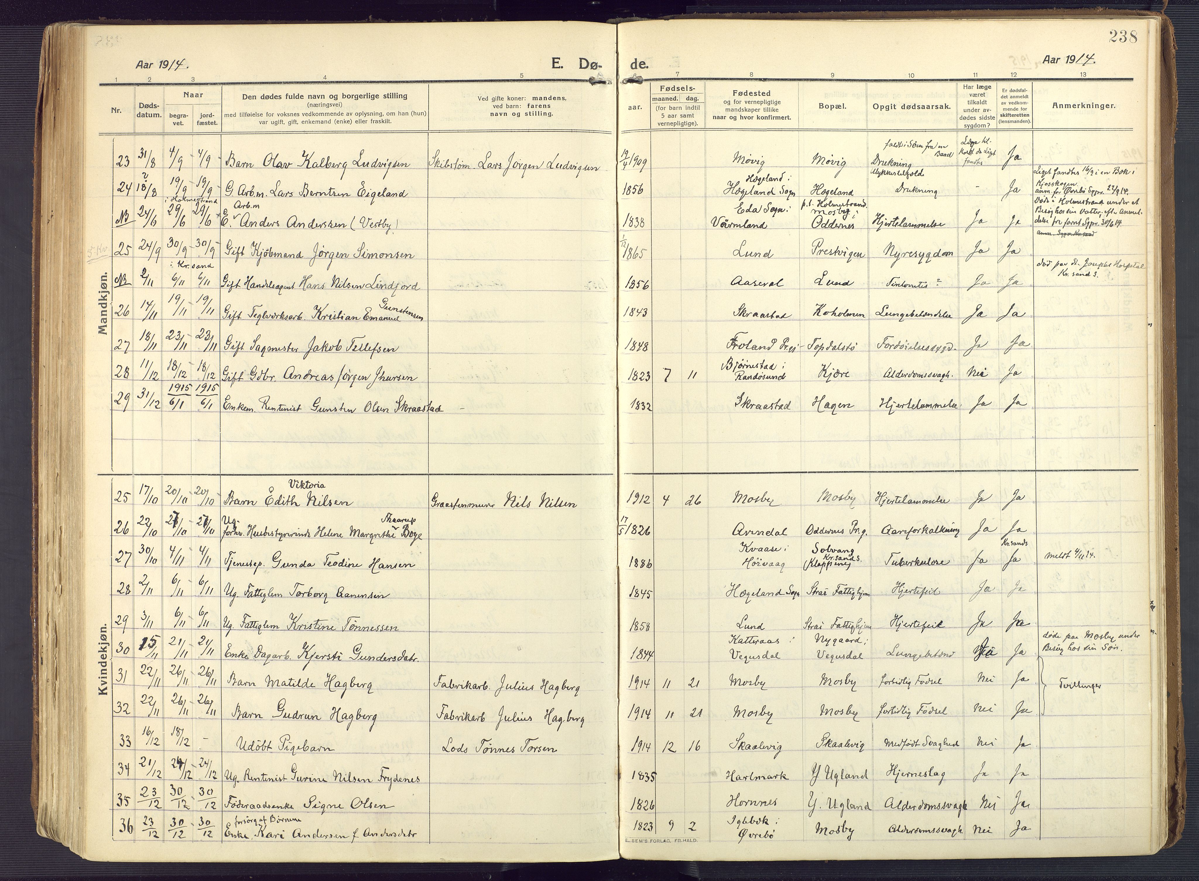 Oddernes sokneprestkontor, AV/SAK-1111-0033/F/Fa/Faa/L0012: Parish register (official) no. A 12, 1912-1925, p. 238