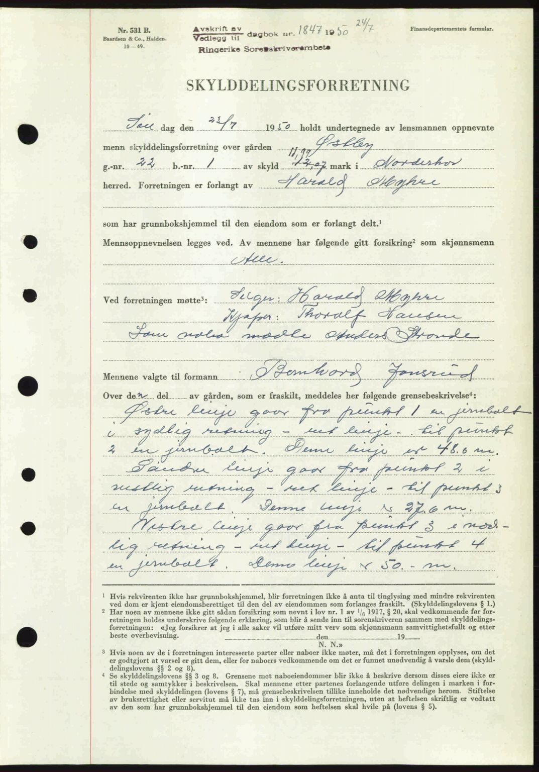 Ringerike sorenskriveri, AV/SAKO-A-105/G/Ga/Gab/L0093: Mortgage book no. A-24, 1950-1950, Diary no: : 1847/1950