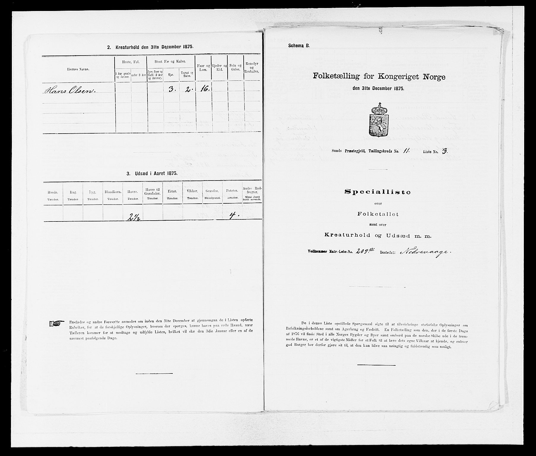 SAB, 1875 census for 1245P Sund, 1875, p. 1231