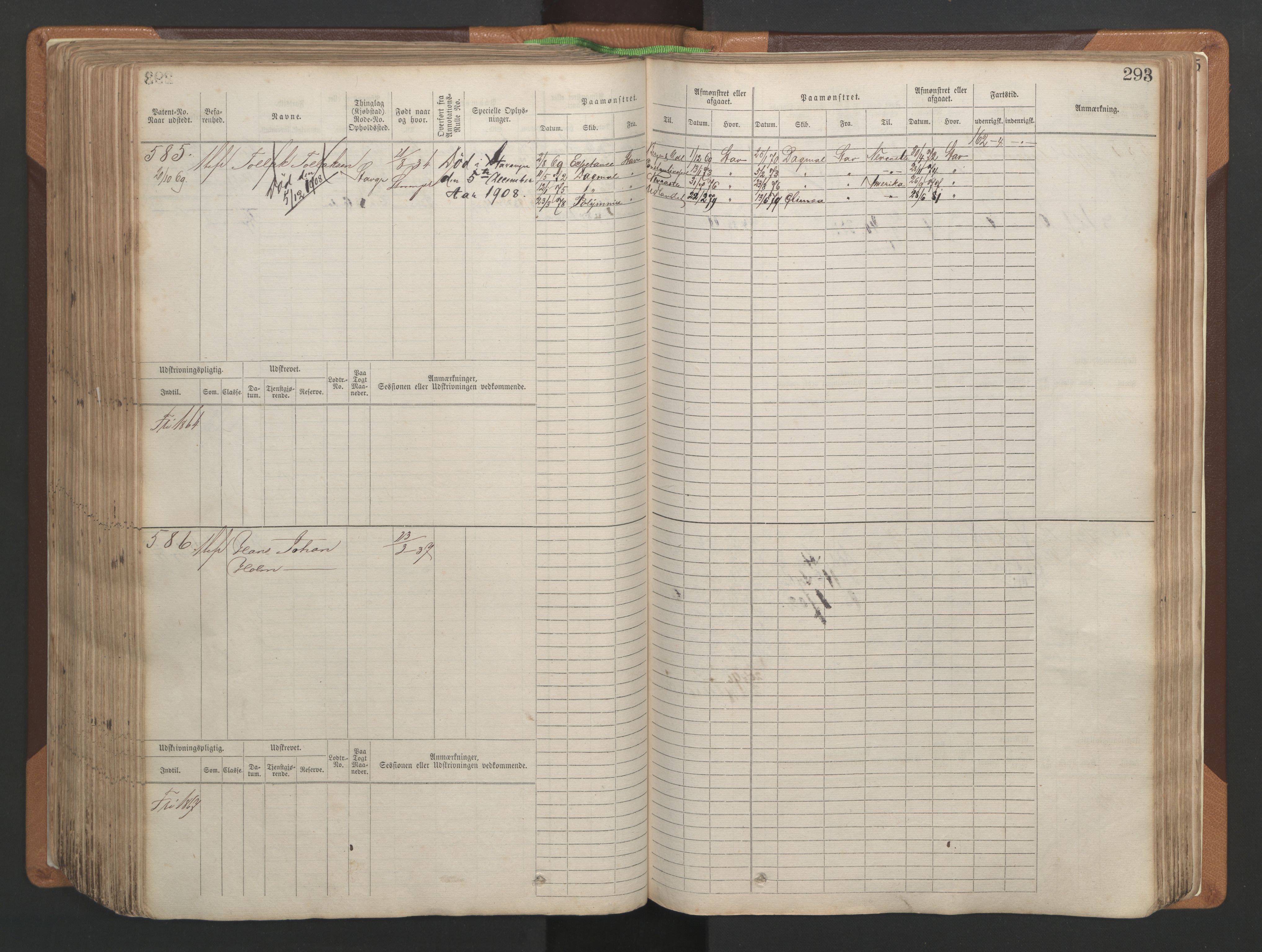 Stavanger sjømannskontor, AV/SAST-A-102006/F/Fb/Fbb/L0004: Sjøfartshovedrulle, patentnr. 1-792 (del 1), 1869-1880, p. 299