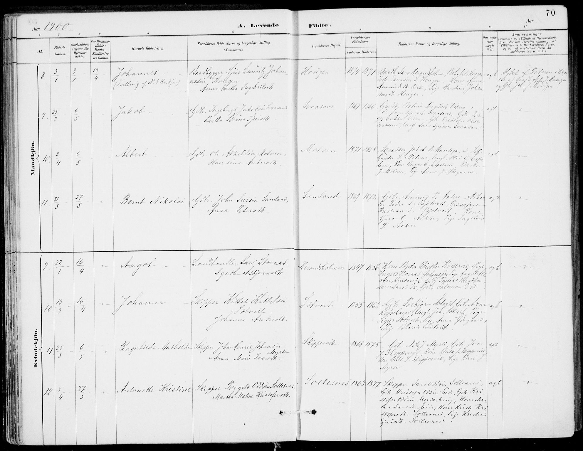 Strandebarm sokneprestembete, AV/SAB-A-78401/H/Haa: Parish register (official) no. E  1, 1886-1908, p. 70