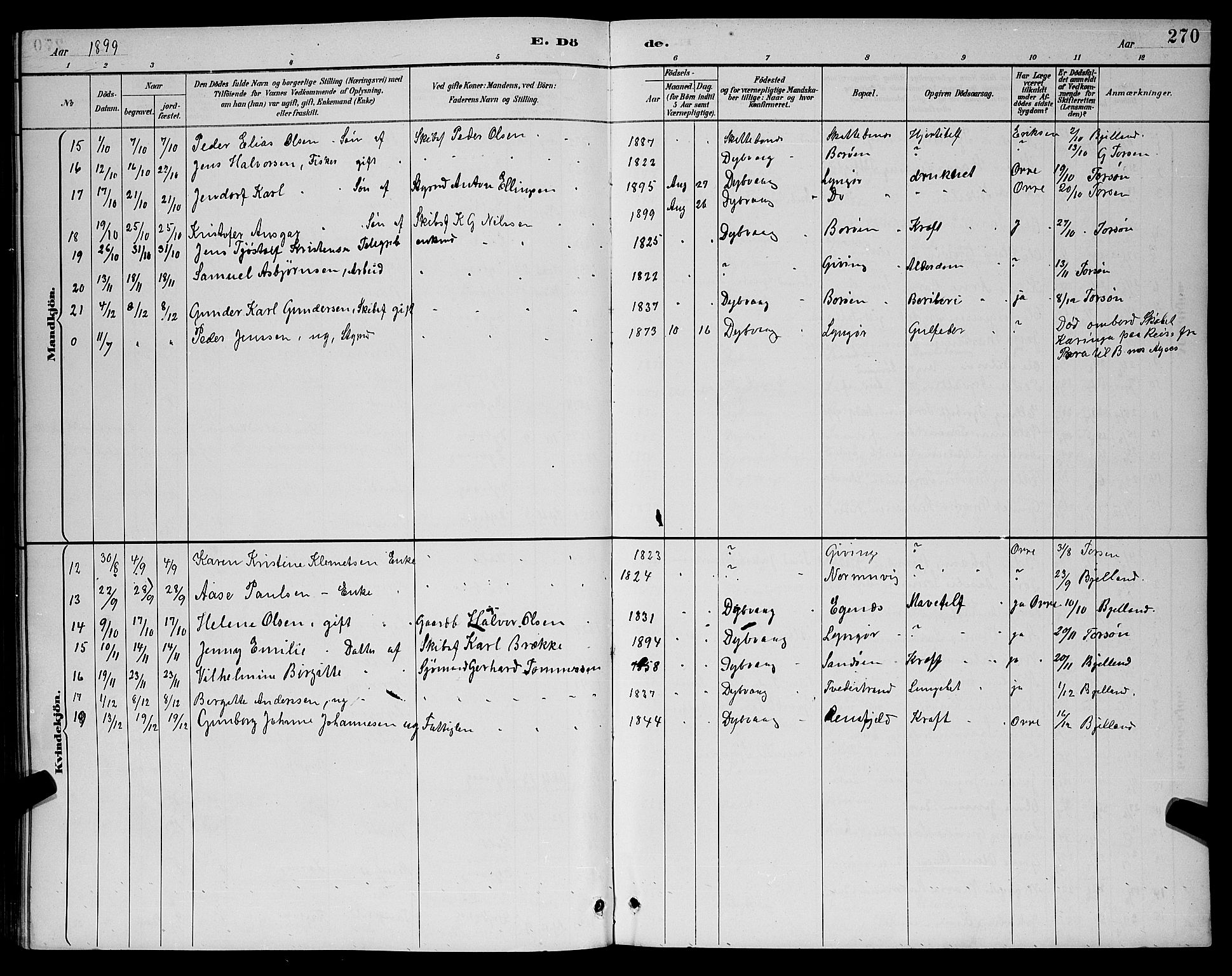 Dypvåg sokneprestkontor, SAK/1111-0007/F/Fb/Fba/L0013: Parish register (copy) no. B 13, 1887-1900, p. 270