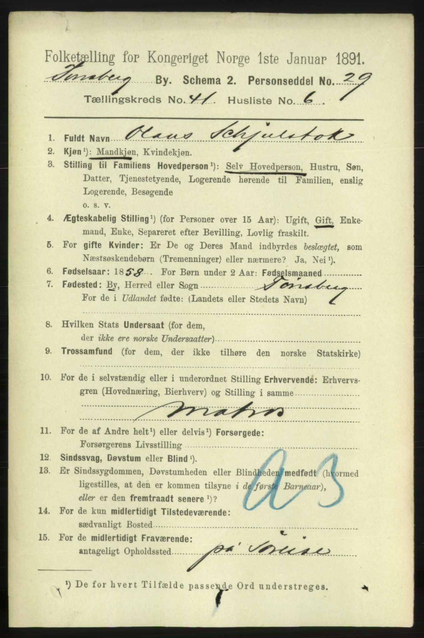 RA, 1891 census for 0705 Tønsberg, 1891, p. 8828