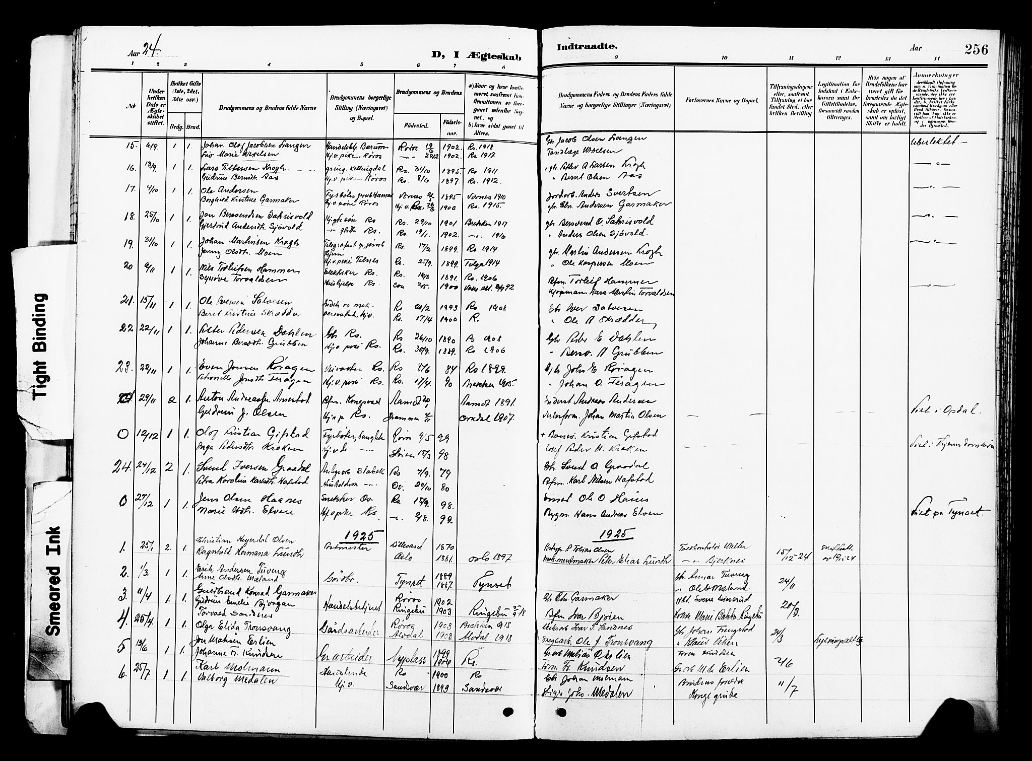 Ministerialprotokoller, klokkerbøker og fødselsregistre - Sør-Trøndelag, SAT/A-1456/681/L0942: Parish register (copy) no. 681C06, 1906-1925, p. 256