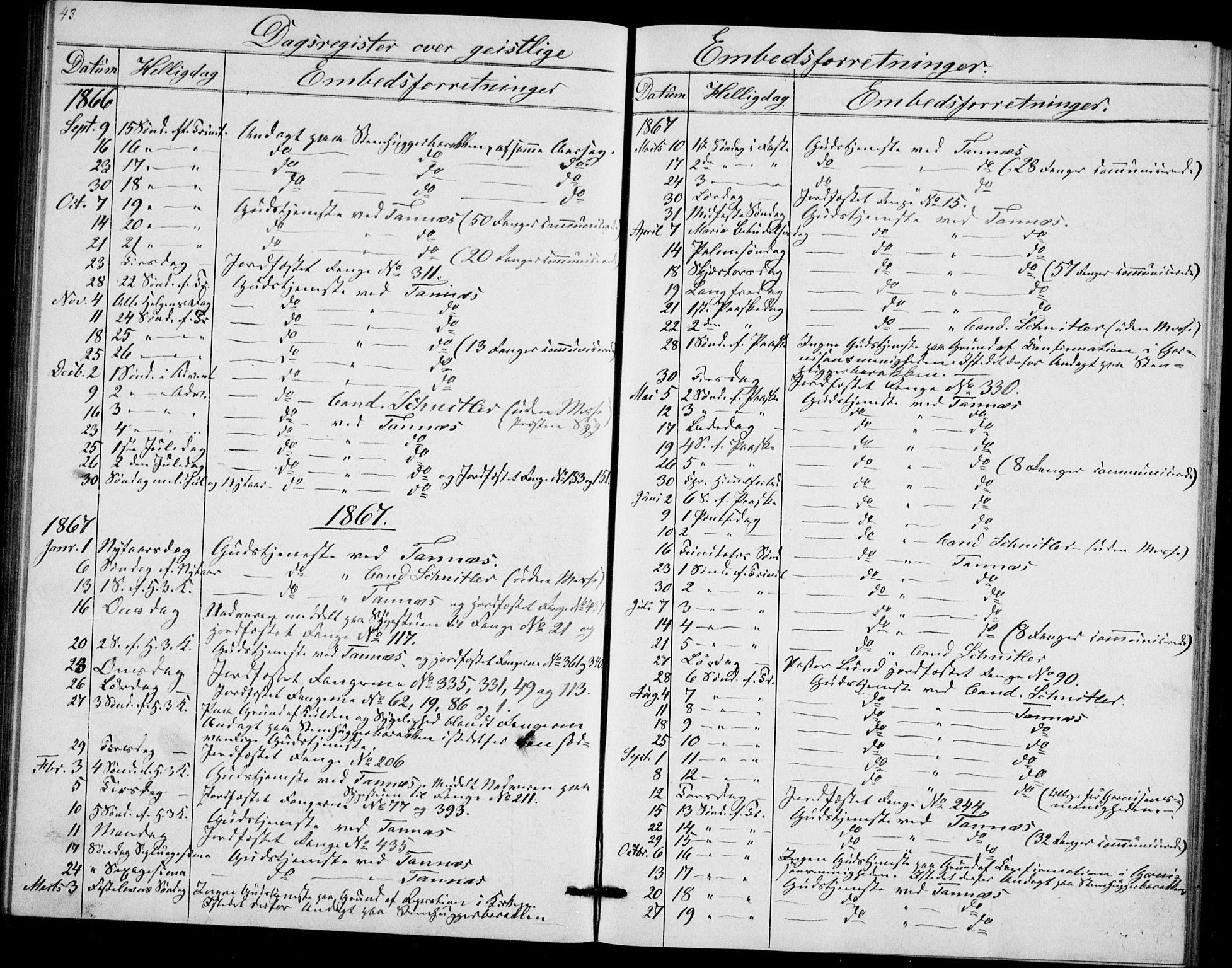 Akershus festnings slaveri Kirkebøker, SAO/A-10841/F/Fa/L0002: Parish register (official) no. 2, 1852-1883, p. 43