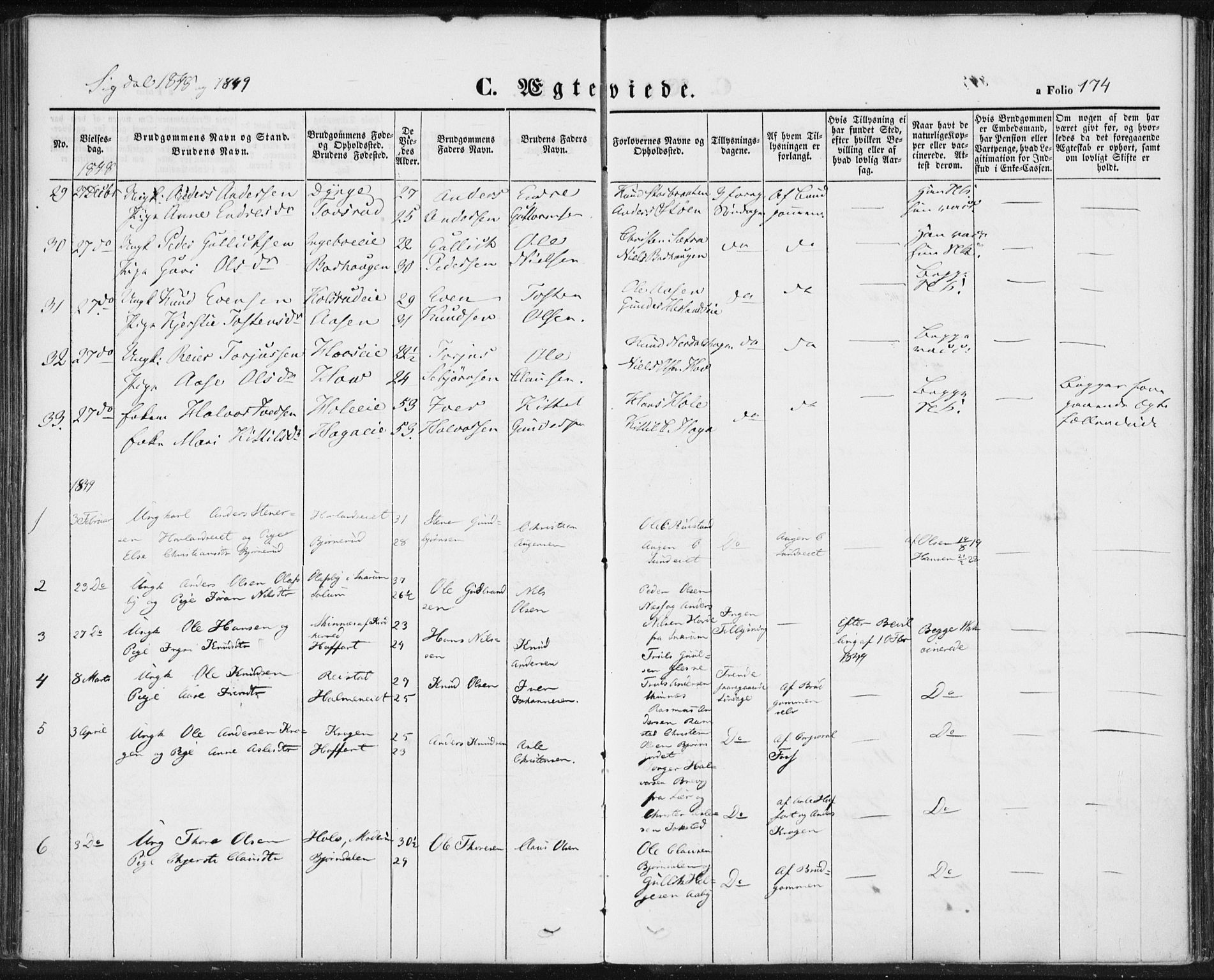 Sigdal kirkebøker, SAKO/A-245/F/Fa/L0007: Parish register (official) no. I 7, 1844-1849, p. 174