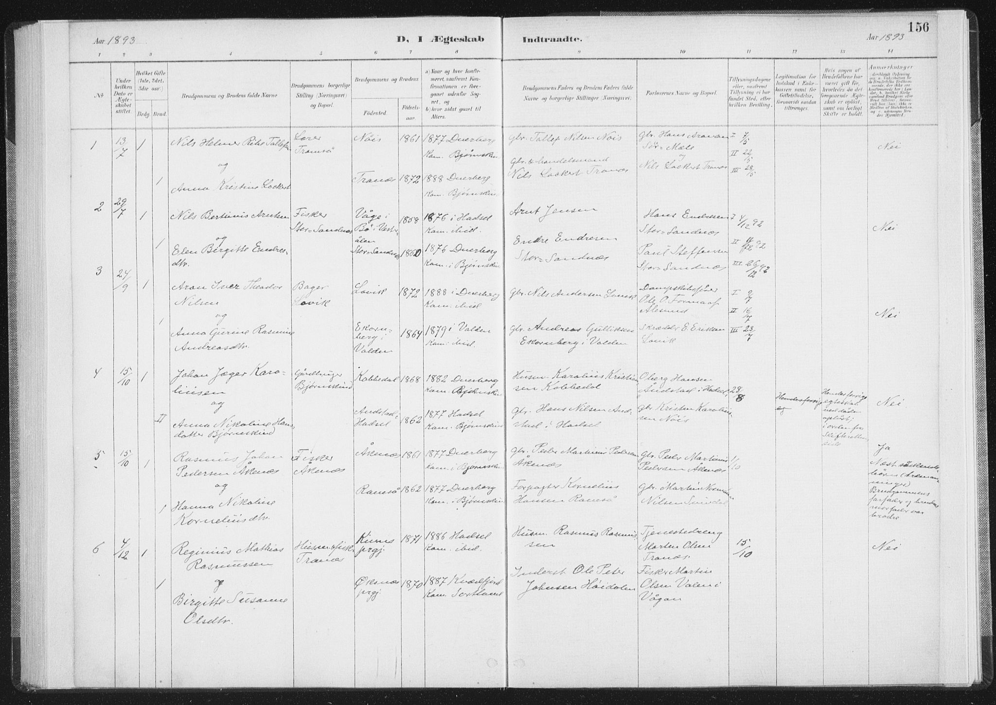 Ministerialprotokoller, klokkerbøker og fødselsregistre - Nordland, SAT/A-1459/898/L1422: Parish register (official) no. 898A02, 1887-1908, p. 156