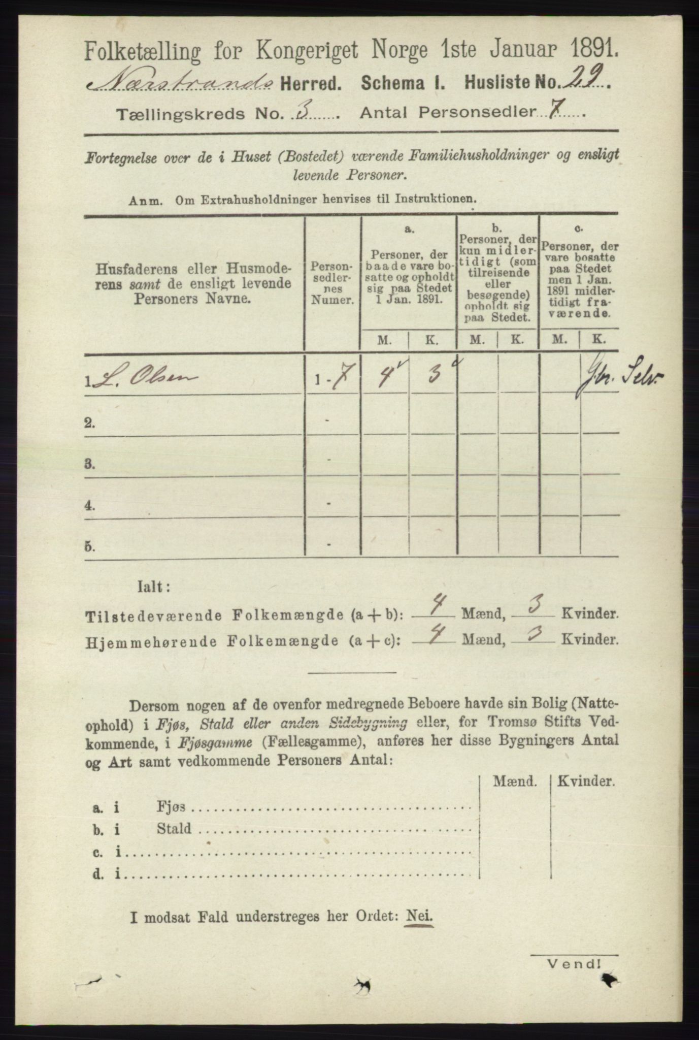 RA, 1891 census for 1139 Nedstrand, 1891, p. 443