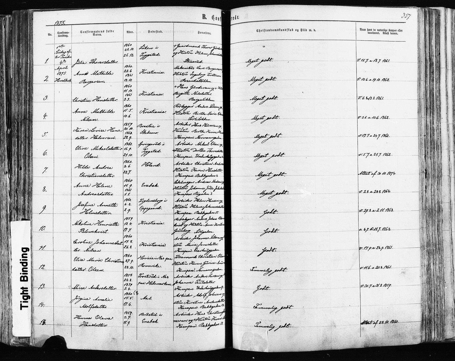 Østre Aker prestekontor Kirkebøker, AV/SAO-A-10840/F/Fa/L0003: Parish register (official) no. I 3, 1869-1875, p. 357