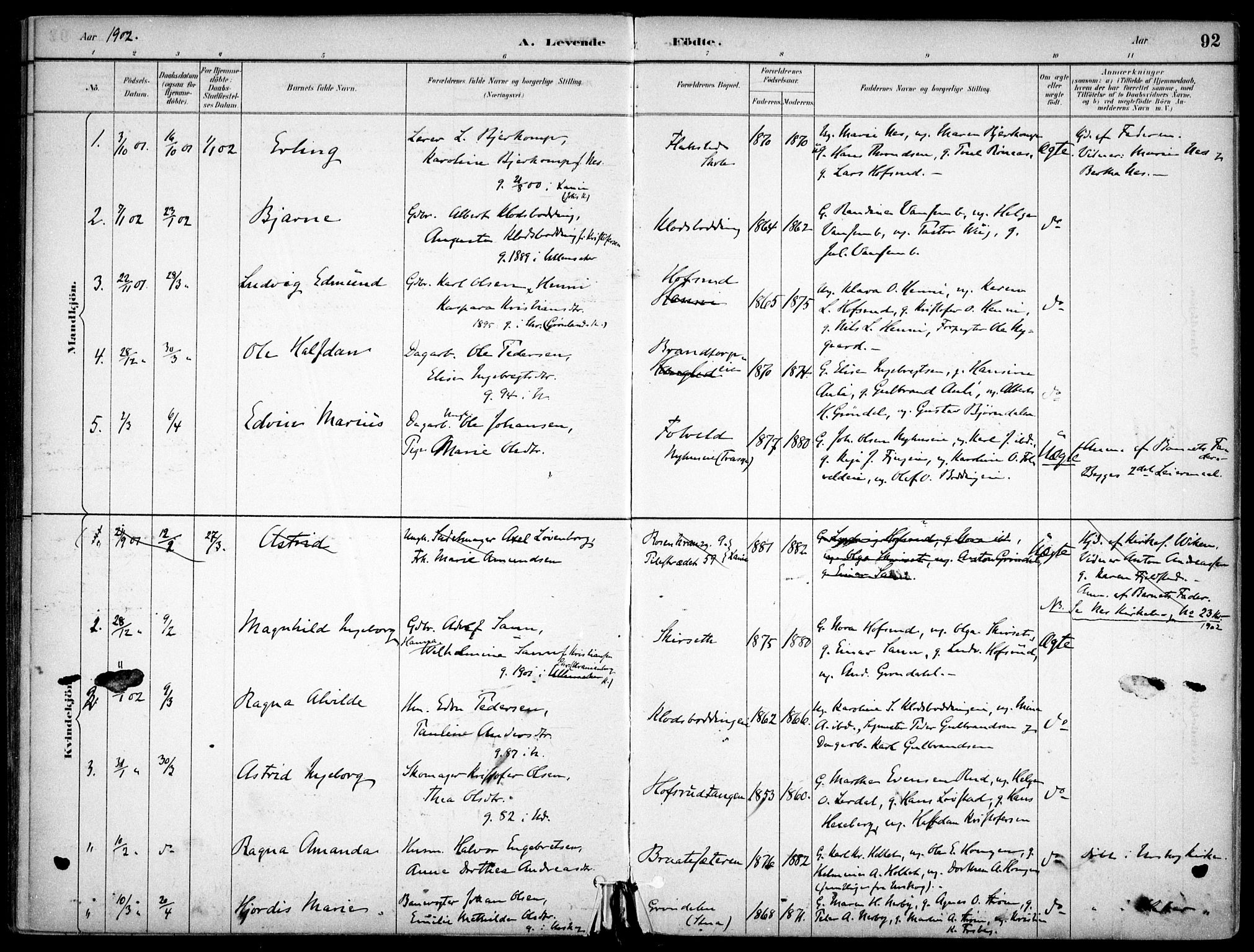 Nes prestekontor Kirkebøker, SAO/A-10410/F/Fc/L0002: Parish register (official) no. IIi 2, 1882-1916, p. 92