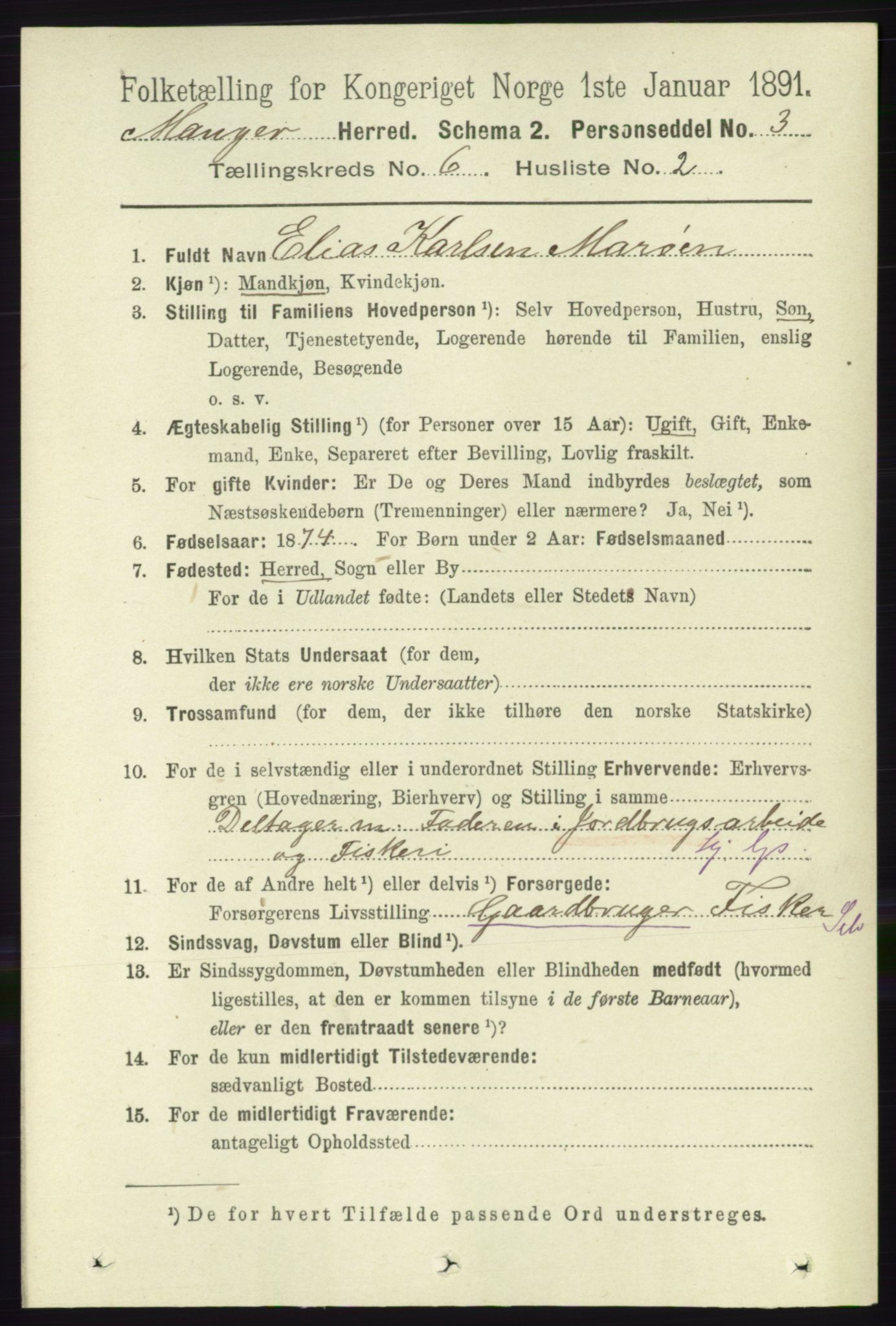 RA, 1891 census for 1261 Manger, 1891, p. 3417