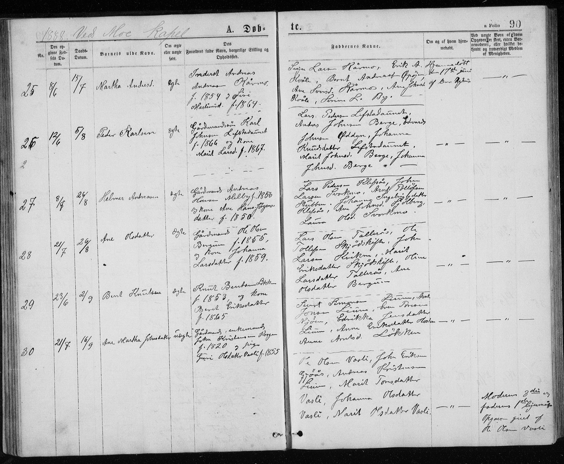 Ministerialprotokoller, klokkerbøker og fødselsregistre - Sør-Trøndelag, AV/SAT-A-1456/671/L0843: Parish register (copy) no. 671C02, 1873-1892, p. 90