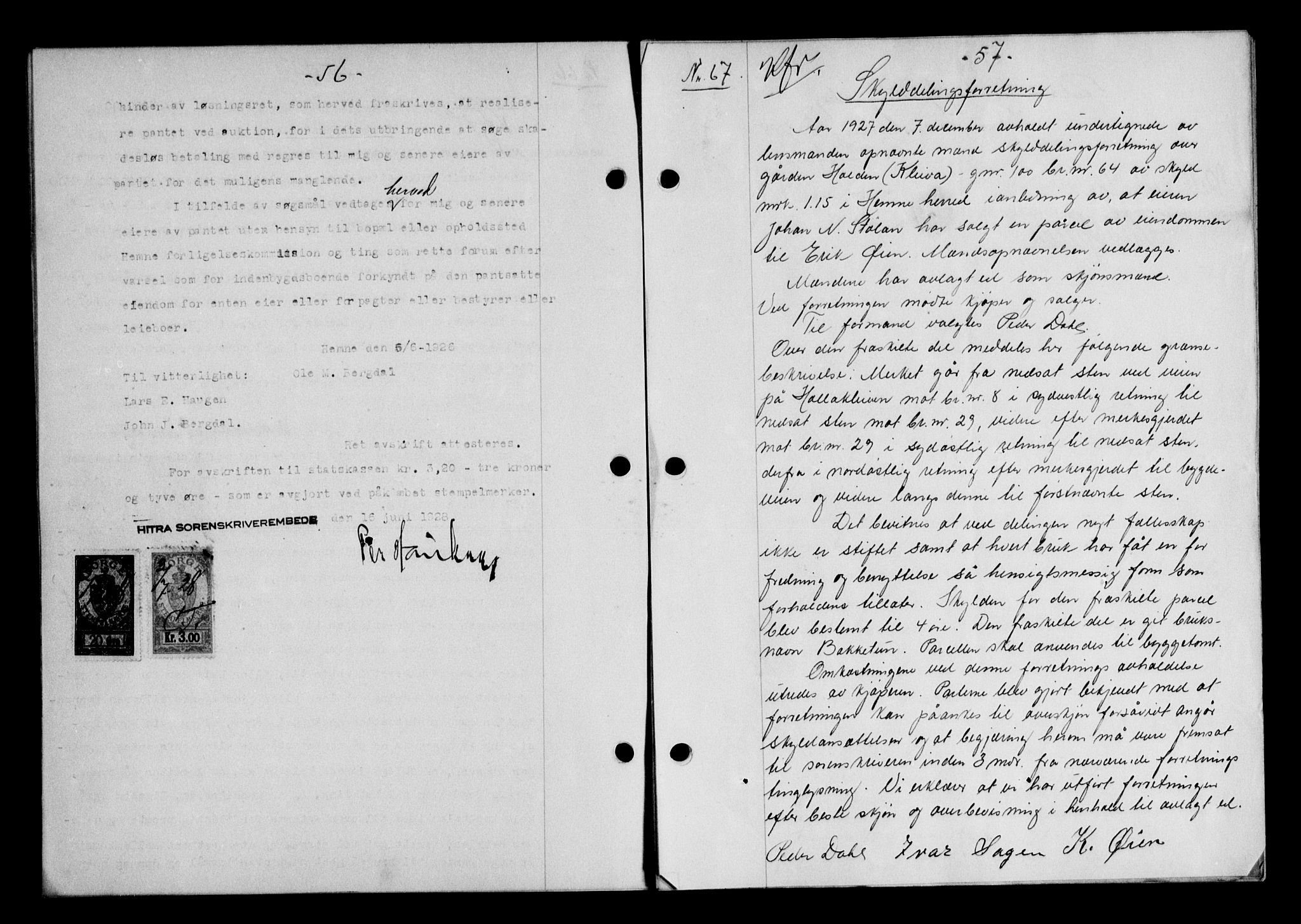 Hitra sorenskriveri, AV/SAT-A-0018/2/2C/2Ca/L0010: Mortgage book no. 10, 1928-1929, p. 56-57