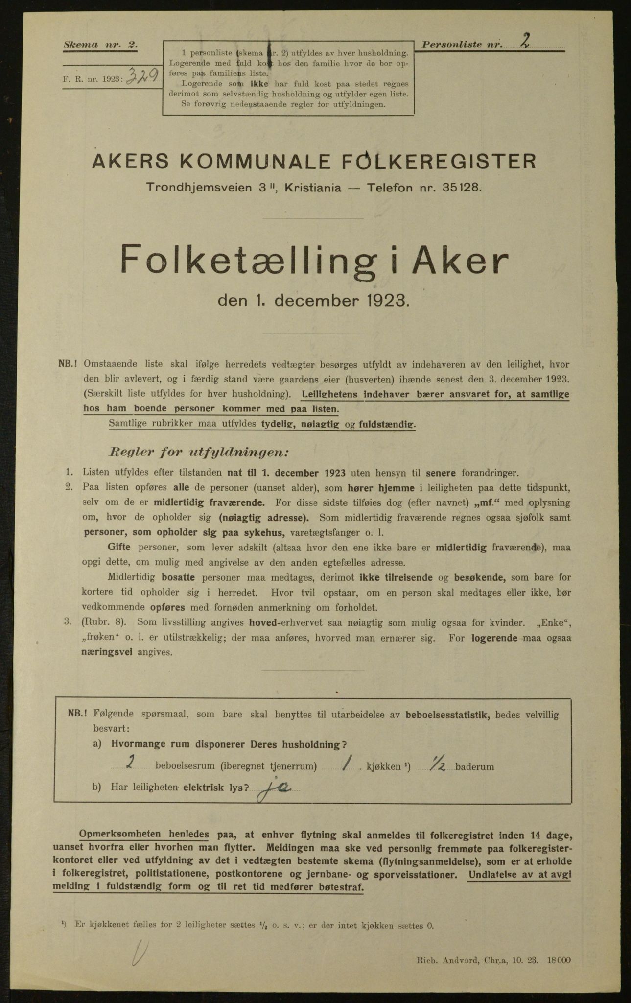 , Municipal Census 1923 for Aker, 1923, p. 2070