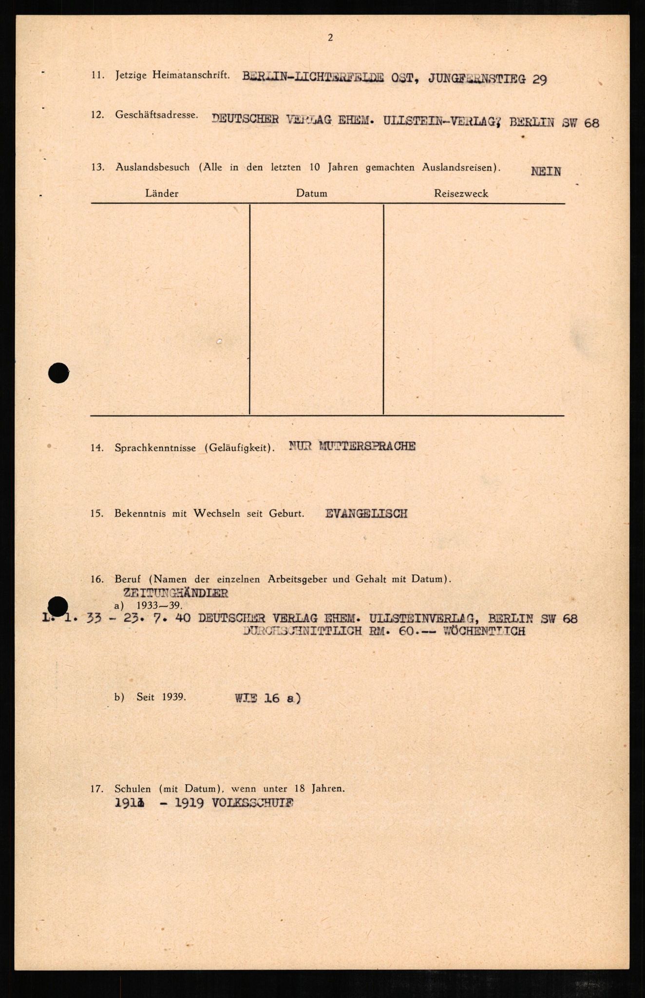 Forsvaret, Forsvarets overkommando II, AV/RA-RAFA-3915/D/Db/L0006: CI Questionaires. Tyske okkupasjonsstyrker i Norge. Tyskere., 1945-1946, p. 207