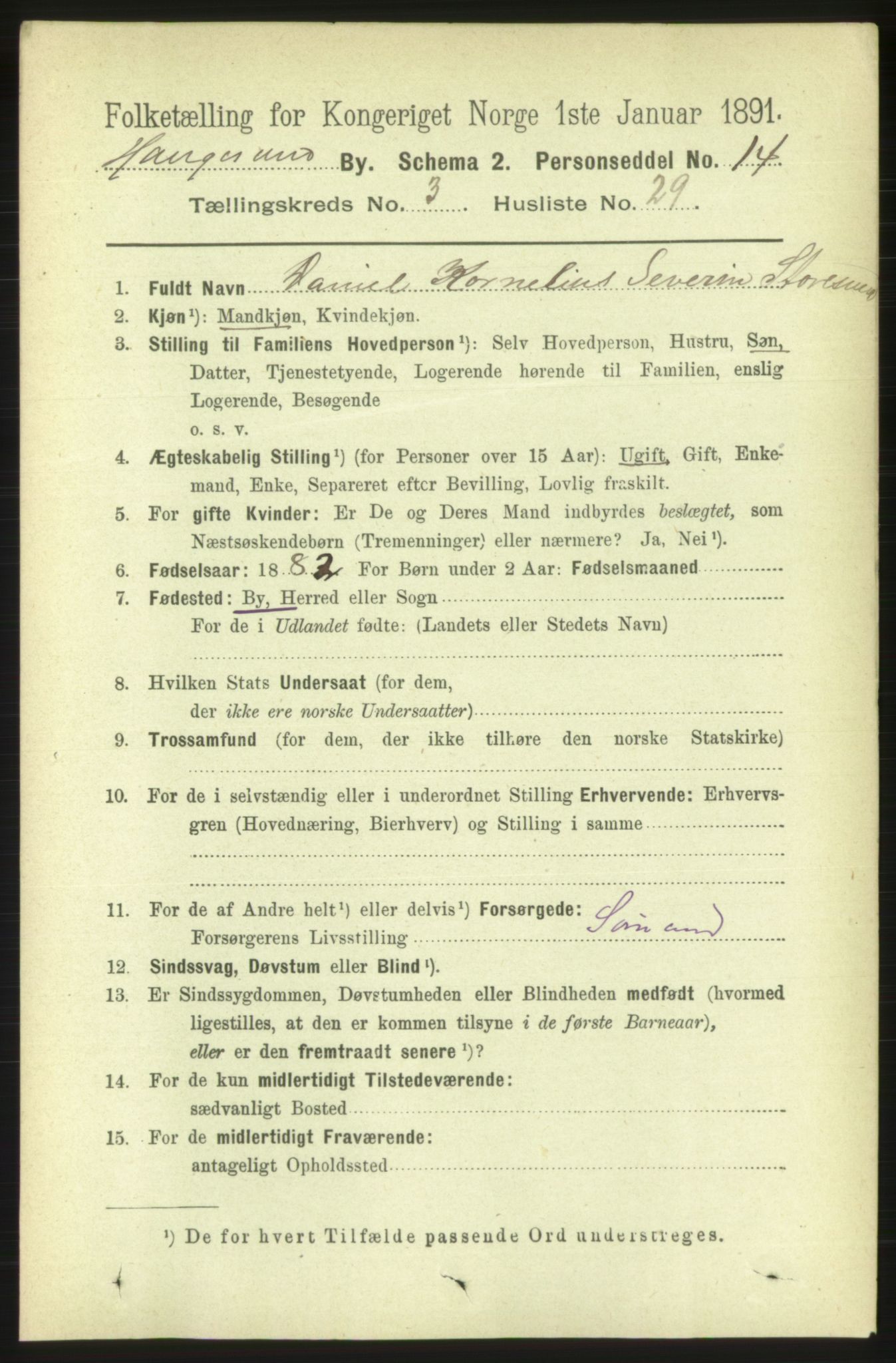 RA, 1891 census for 1106 Haugesund, 1891, p. 1142